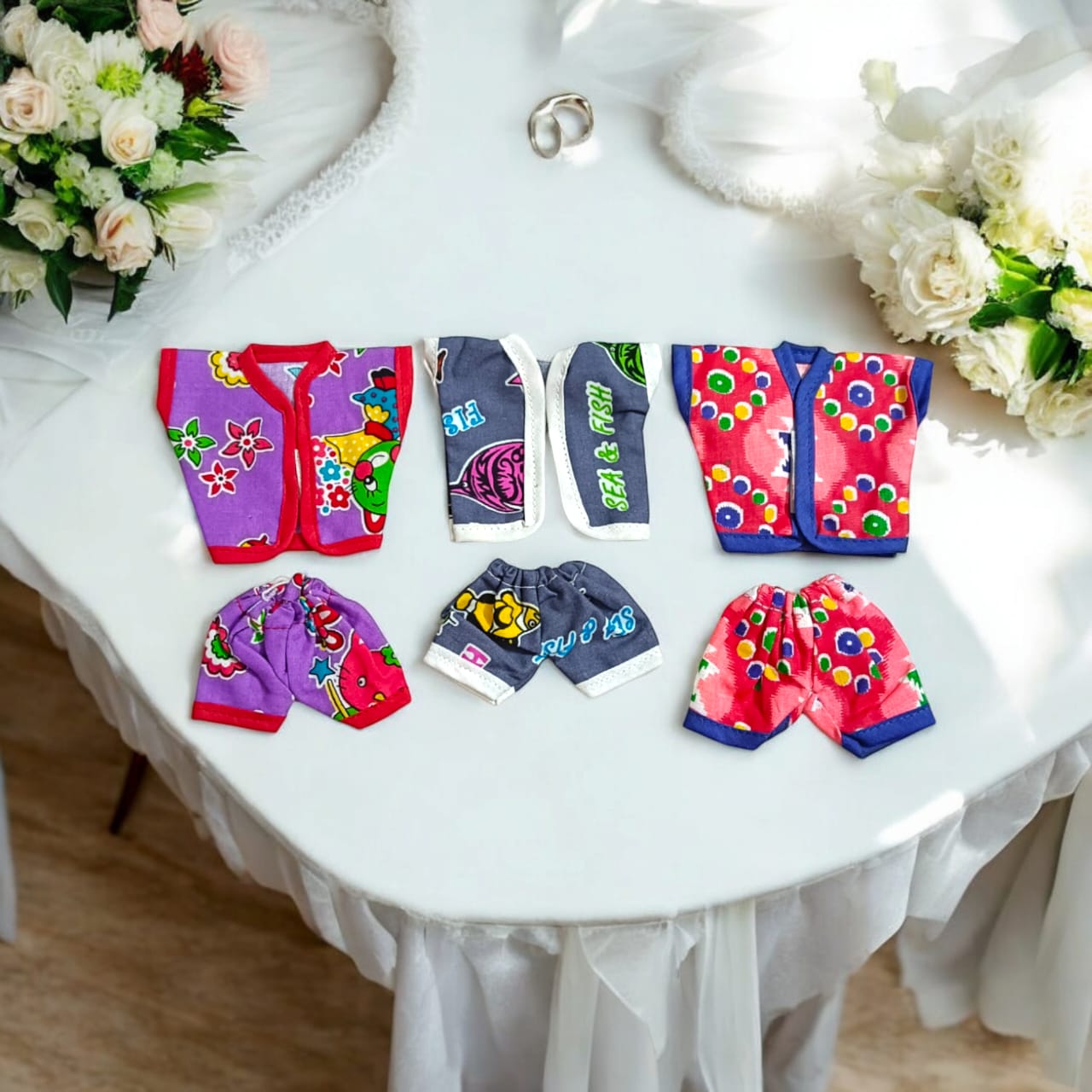 Set of 3 soft cotton night suits for Laddu Gopal, featuring Western designer patterns, perfect for Bal Gopal sizes 0-2.