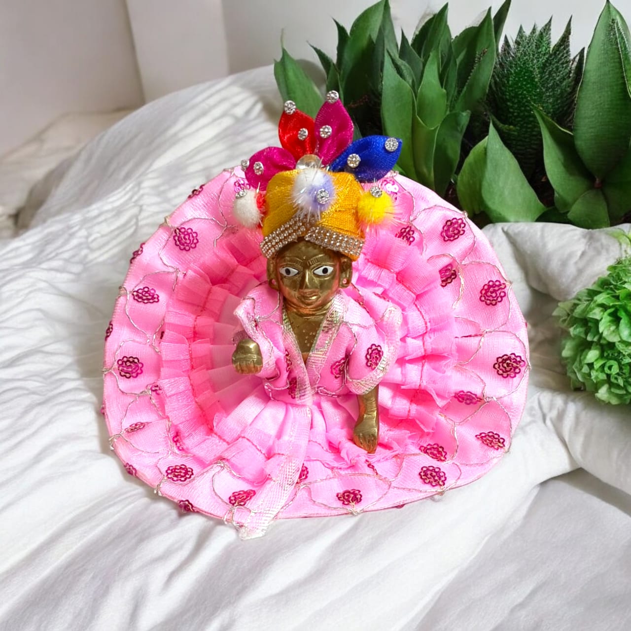 Set of 4 multi-color pagdis for Laddu Gopal Size 5 No., traditional and vibrant festive decor for Bal Gopal.