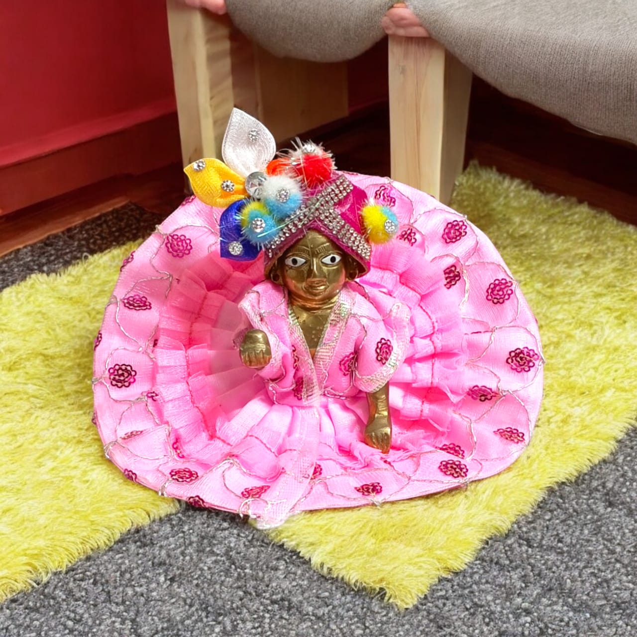 Set of 4 multi-color pagdis for Laddu Gopal Size 5 No., traditional and vibrant festive decor for Bal Gopal.