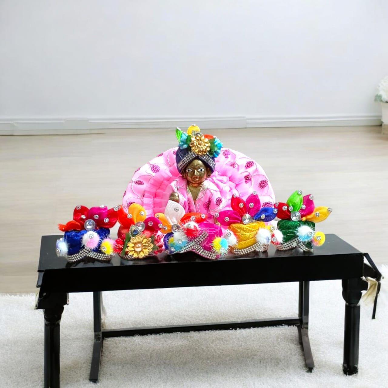 Set of 4 multi-color pagdis for Laddu Gopal Size 5 No., traditional and vibrant festive decor for Bal Gopal.