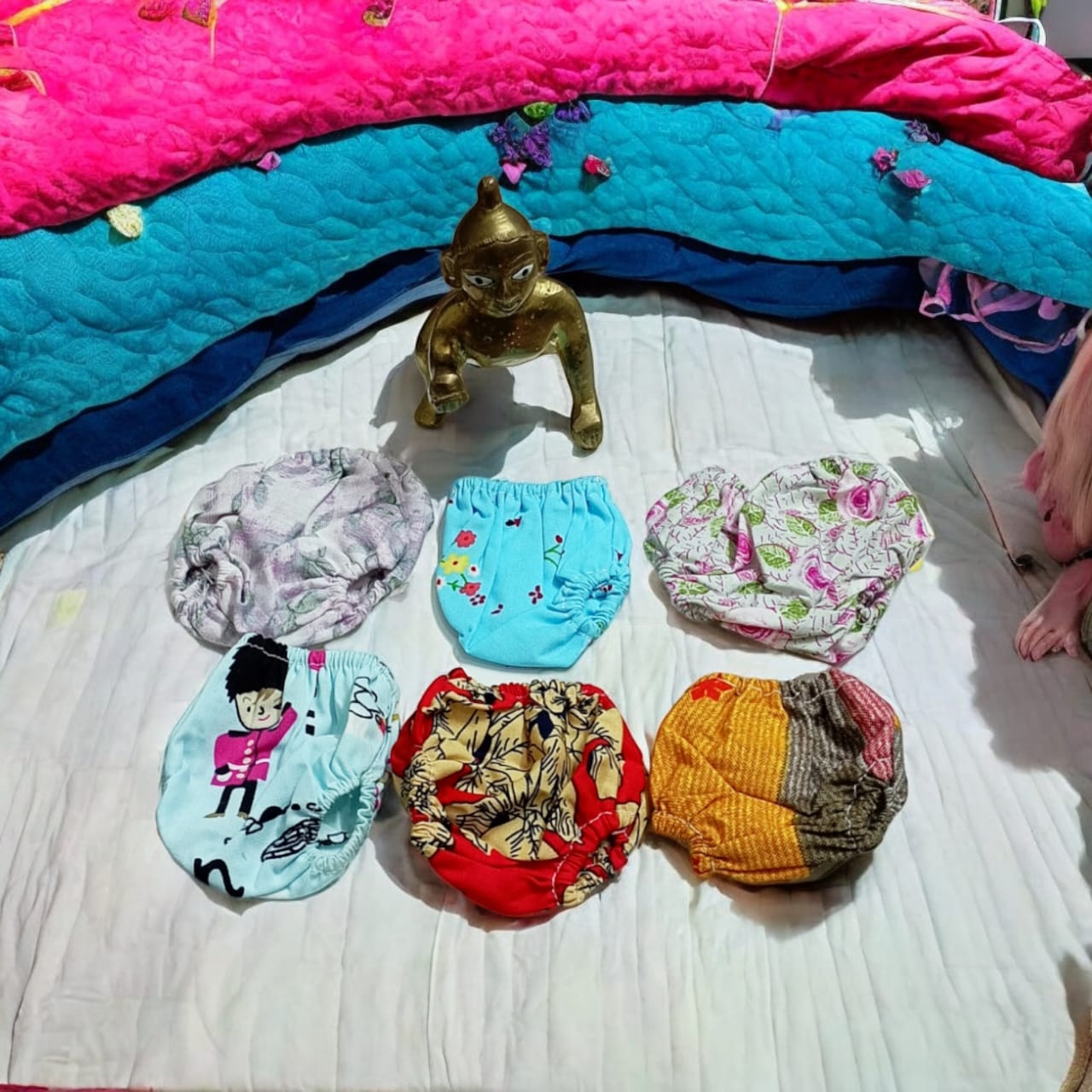 Set of 6 multi-color nickers for Laddu Gopal 5-6 No., comfortable night dress chaddi for Bal Gopal idols.