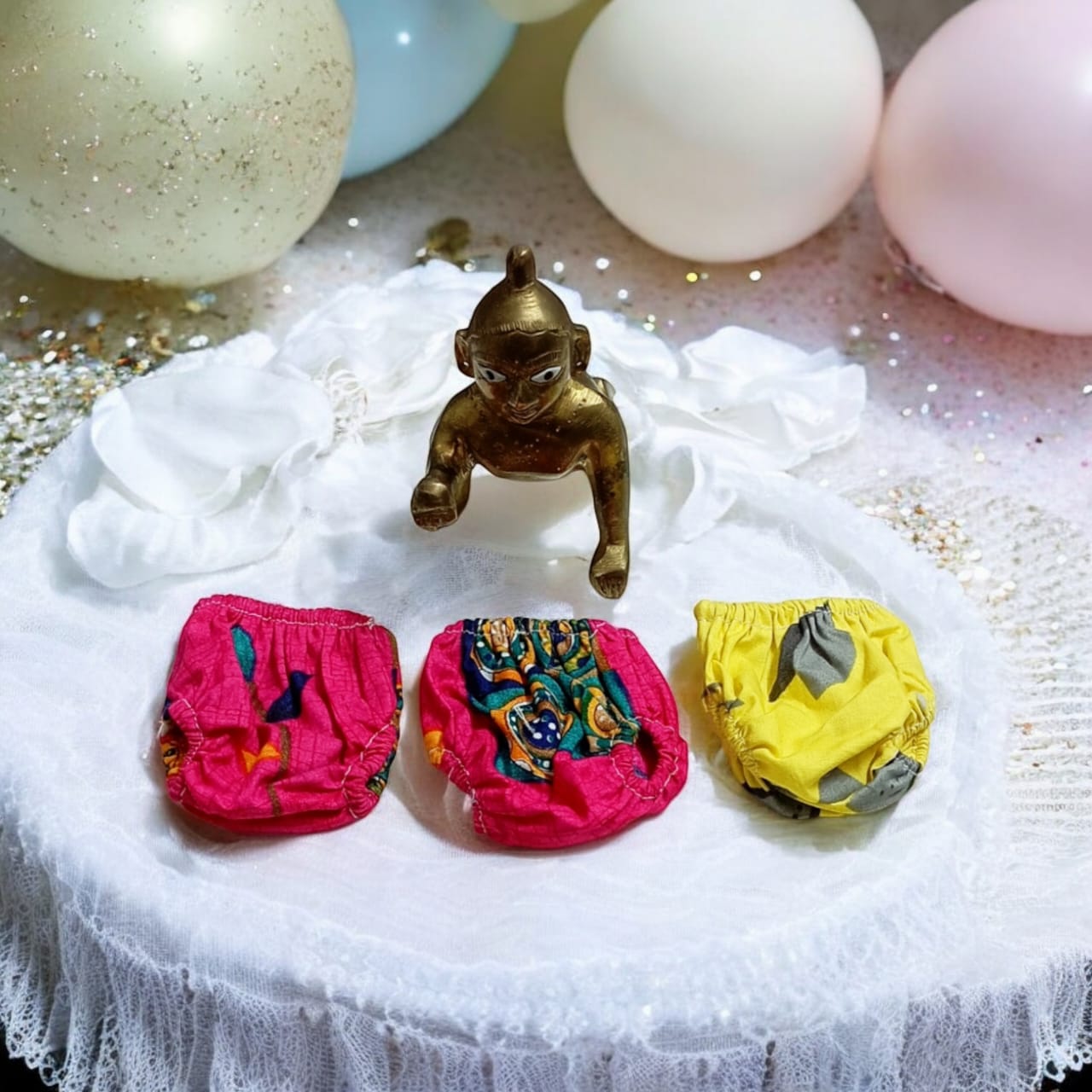 Set of 6 multi-color nickers for Laddu Gopal 5-6 No., comfortable night dress chaddi for Bal Gopal idols.