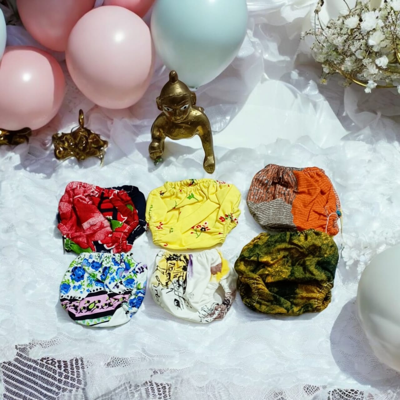 Set of 6 multi-color nickers for Laddu Gopal 5-6 No., comfortable night dress chaddi for Bal Gopal idols.