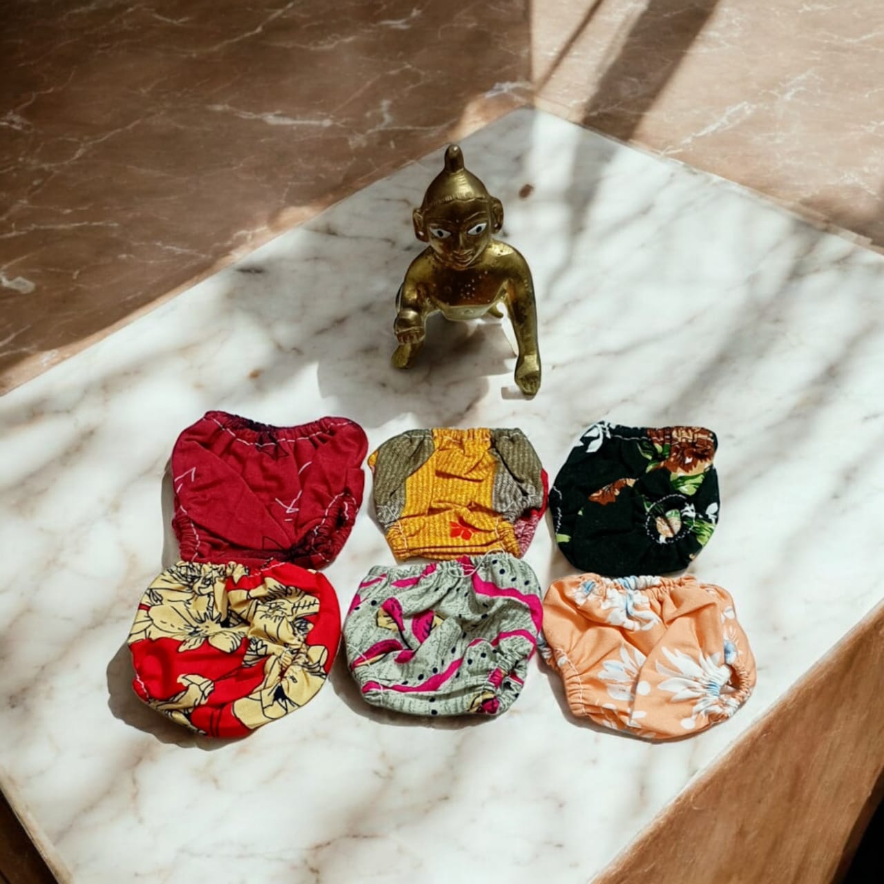 Set of 6 multi-color nickers for Laddu Gopal 5-6 No., comfortable night dress chaddi for Bal Gopal idols.