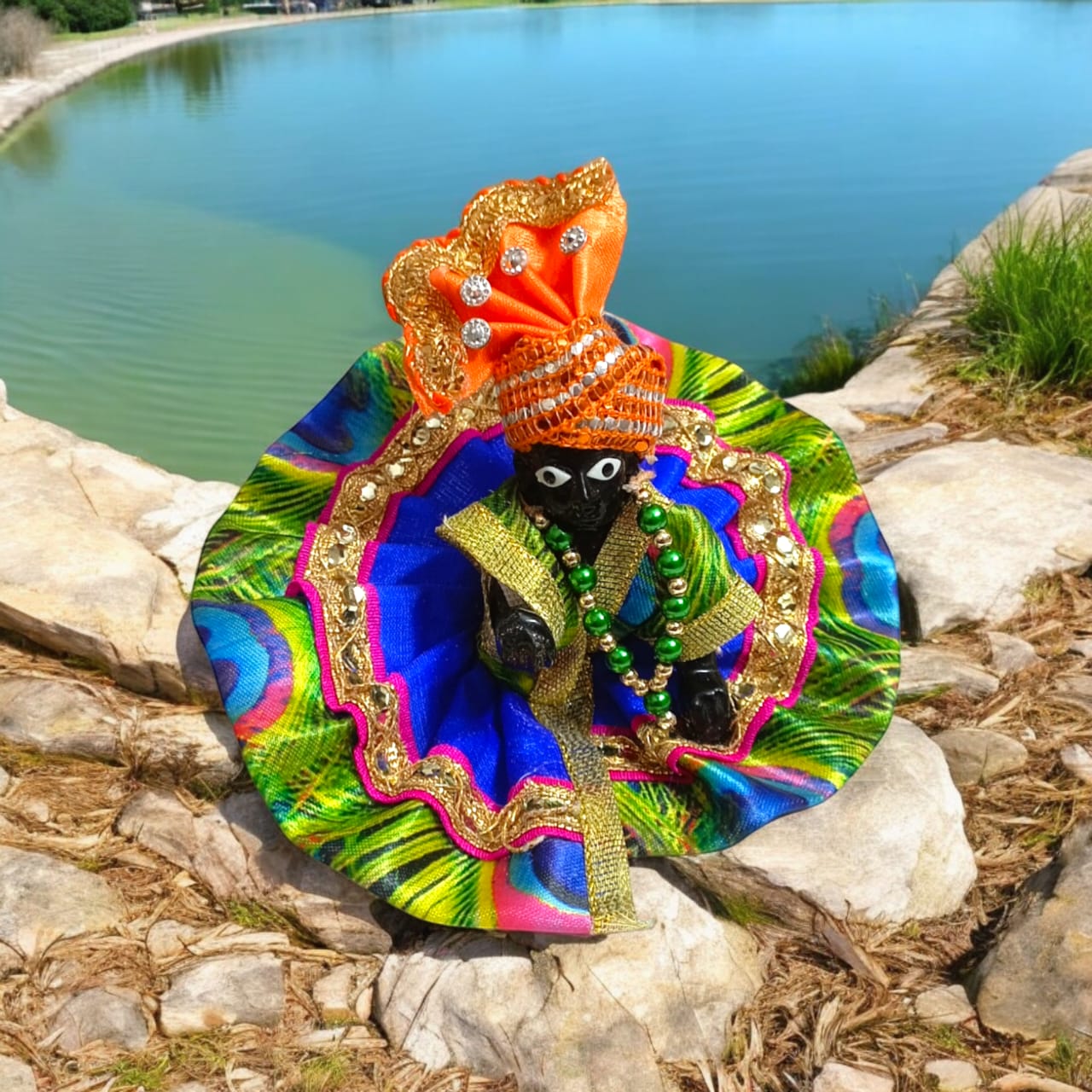 Set of 6 multi-color pagdis for Laddu Gopal Size 2 No., perfect for festive and daily decoration for Bal Gopal.