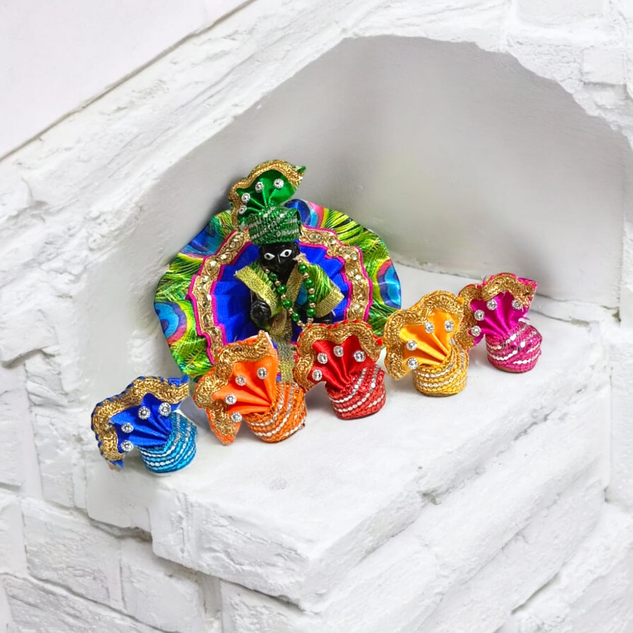 Set of 6 multi-color pagdis for Laddu Gopal Size 2 No., perfect for festive and daily decoration for Bal Gopal.