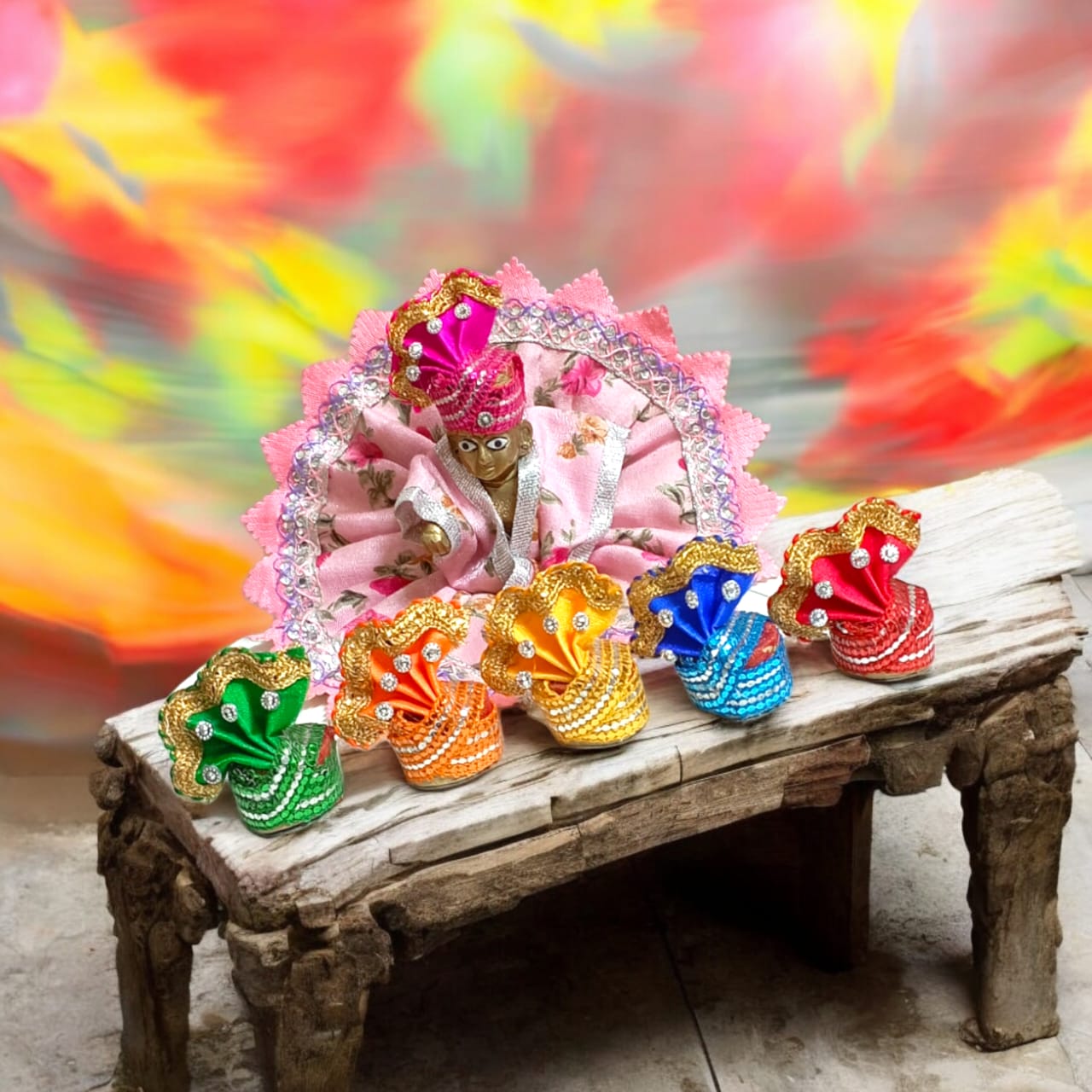 Set of 6 multi-color pagdis for Laddu Gopal Size 3 No., perfect for festive and daily decoration for Bal Gopal.