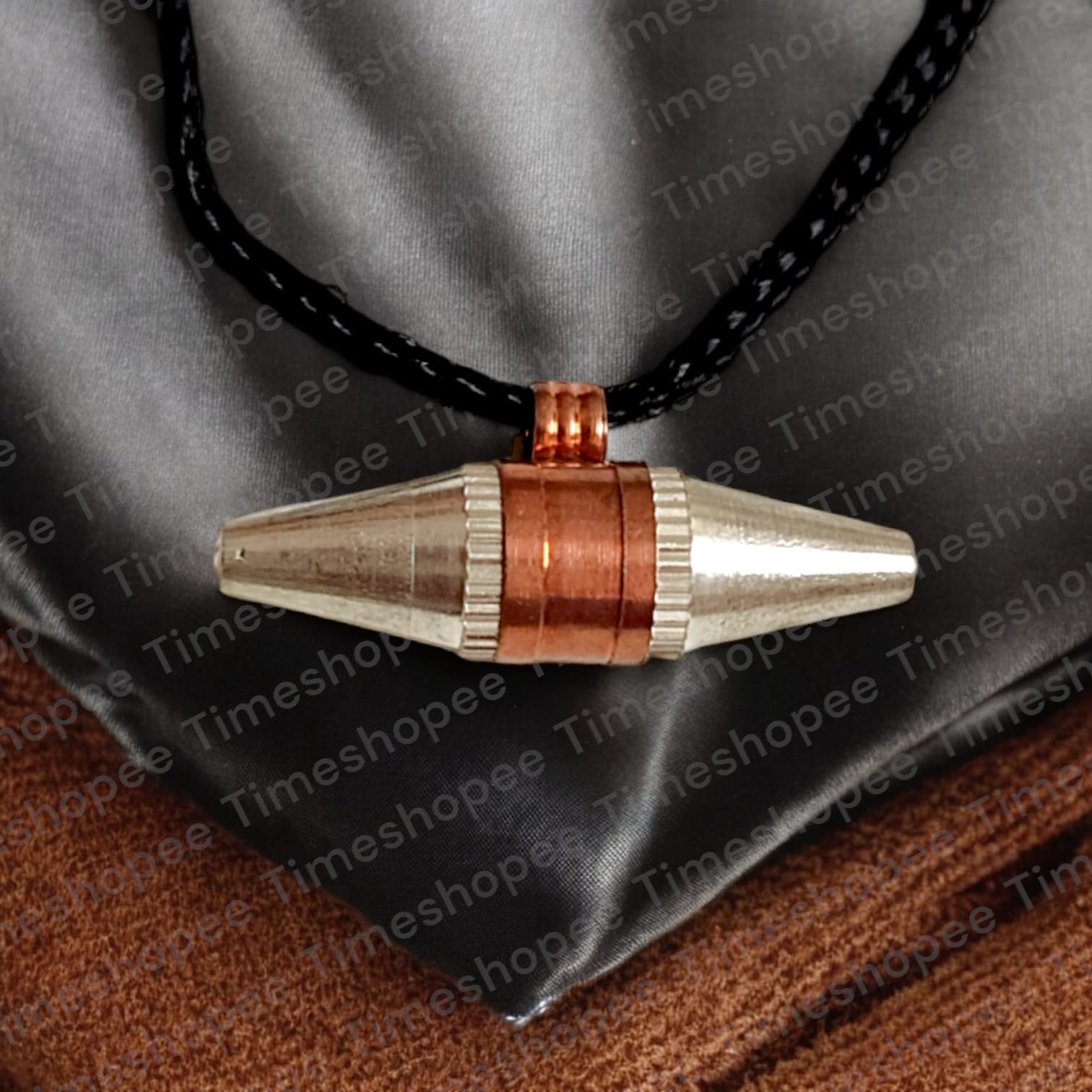 Set of five Triloh Taweez amulets made from iron, copper, and silver, with a Bhojpatra sheet, highlighting their multi-metal design and spiritual significance.