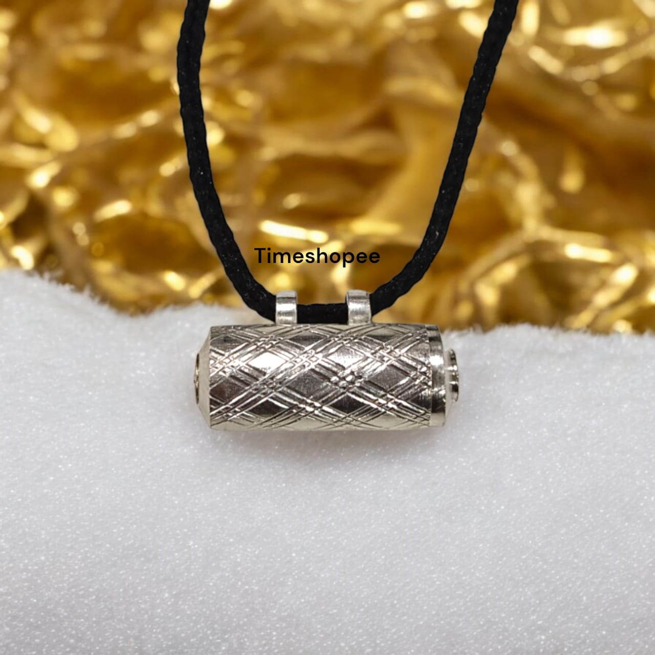 Set of five large silver metal taweez amulets, each approximately 23.3mm, with a free Bhojpatra sheet, showcasing their elegant design and spiritual significance.