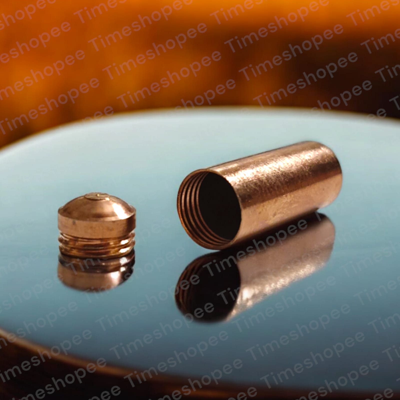 Set of five pure copper taweez amulets in copper color, available in small and big sizes, with a Bhojpatra sheet, showcasing their design and spiritual significance.