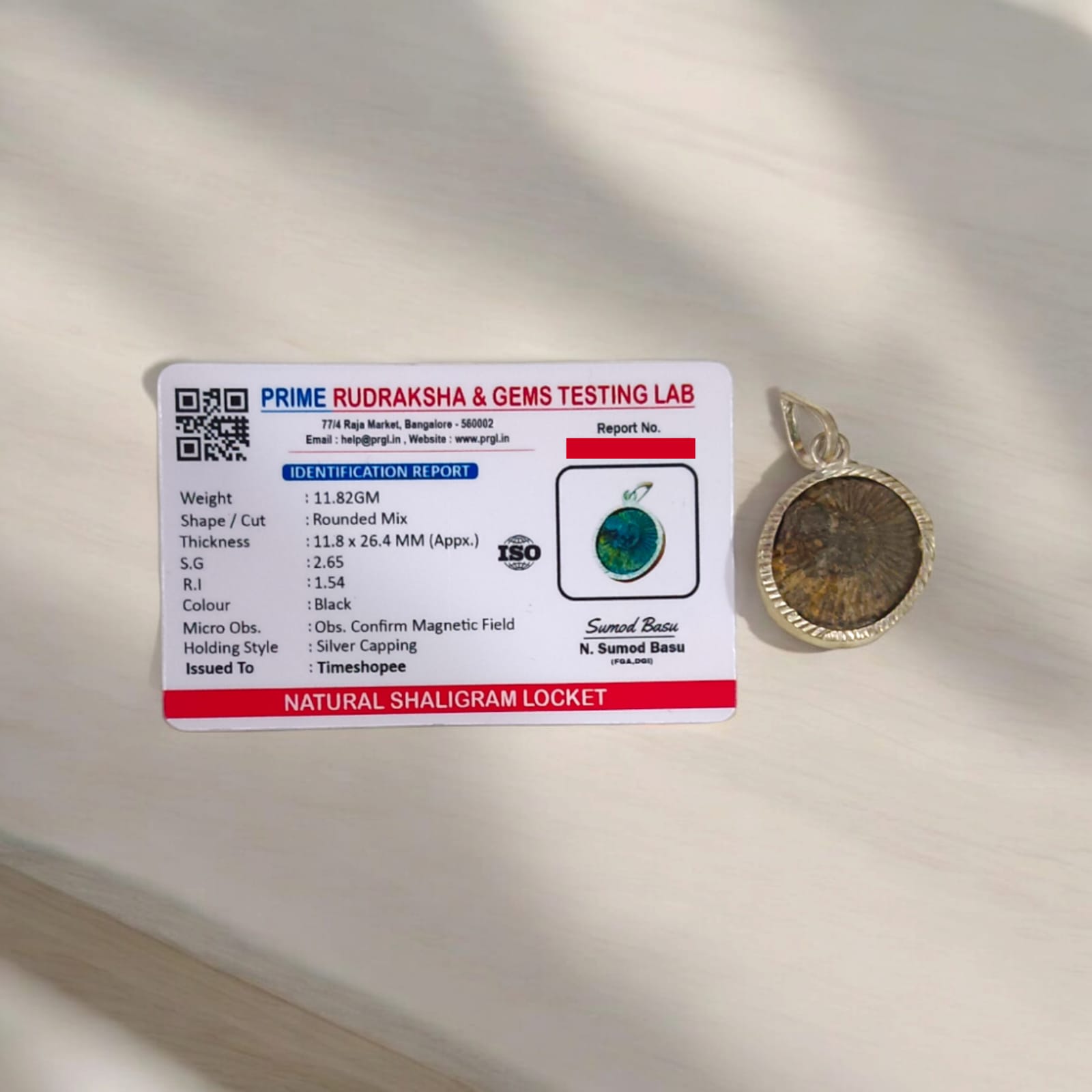 Shaligram Pendent | Shaligram Locket Silver Pendent | Lab Certified | Timeshopee