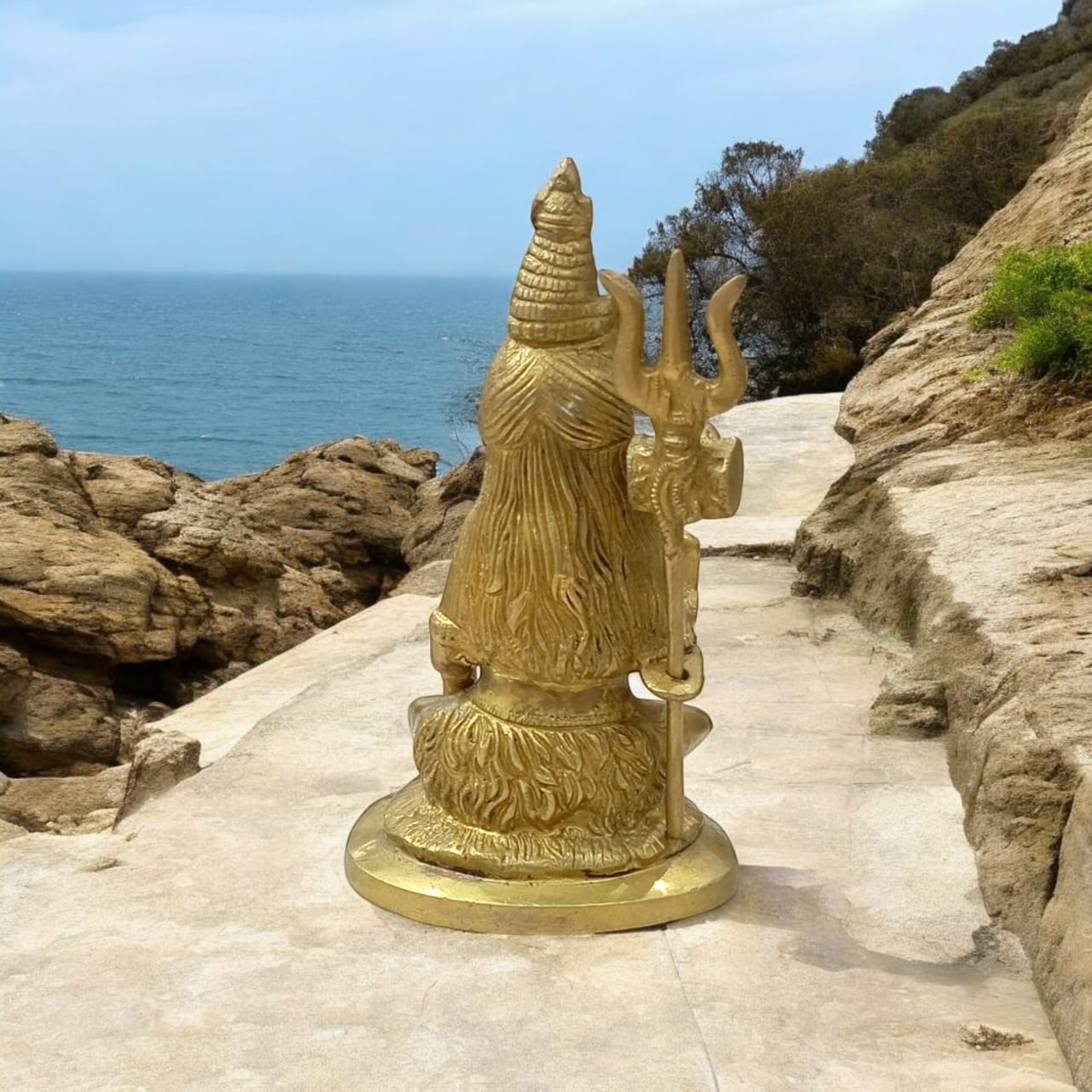 Shiv Ji Brass Idol in blessing pose, ideal for home and office temples, crafted by Timeshopee