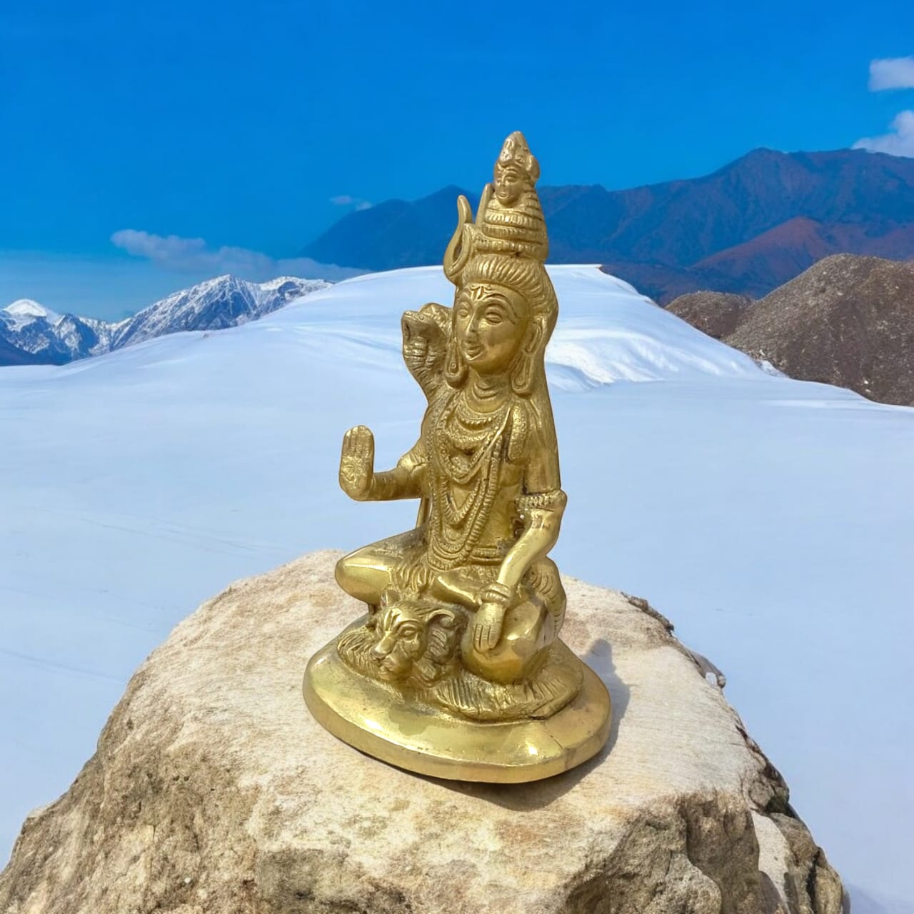 Shiv Ji Brass Idol in blessing pose, ideal for home and office temples, crafted by Timeshopee