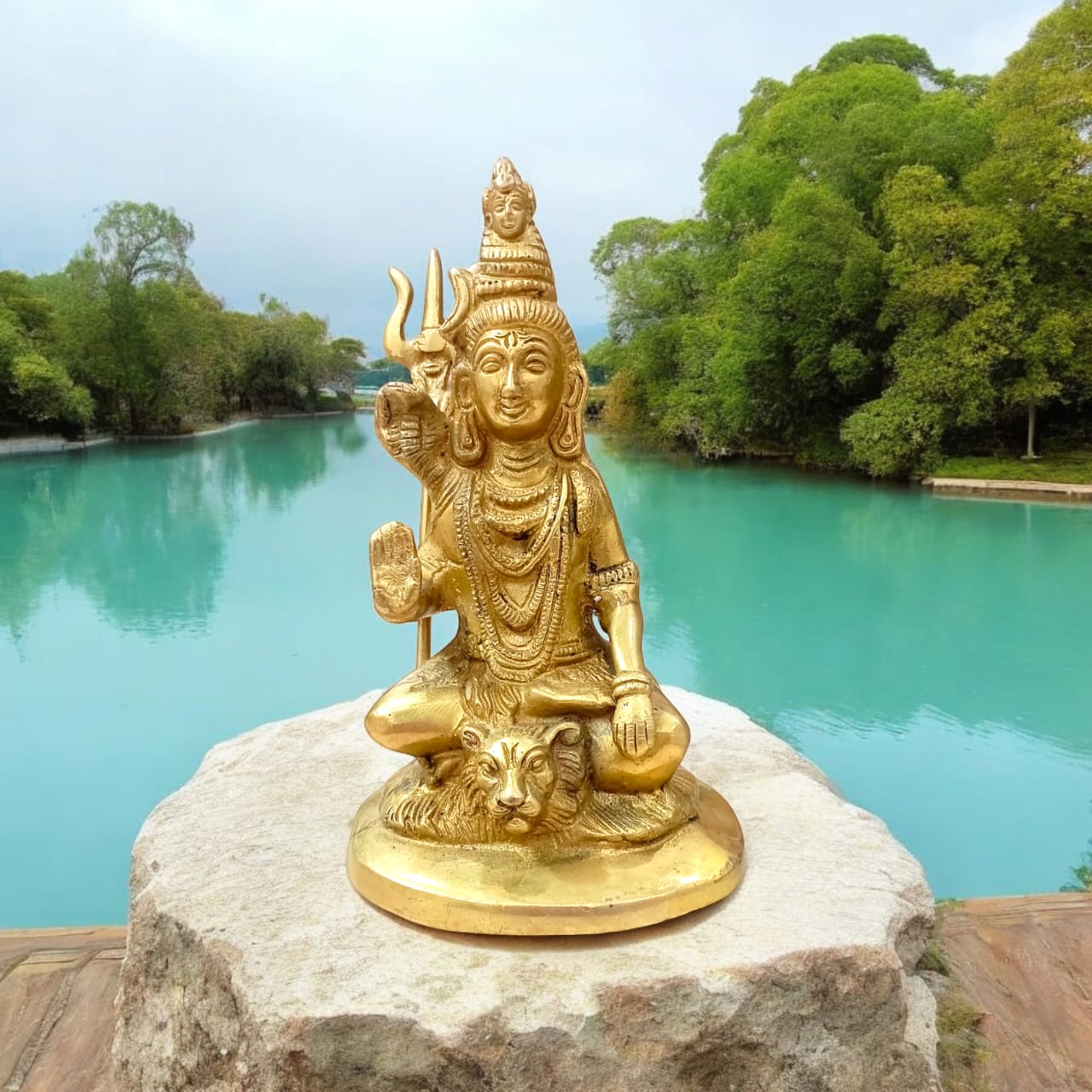 Shiv Ji Brass Idol in blessing pose, ideal for home and office temples, crafted by Timeshopee