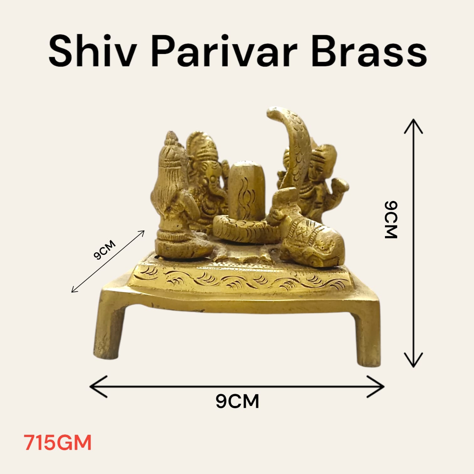 Shiv Pariwar with Shivling in brass, featuring Lord Shiva, Parvati, and their children, 8 cm x 9 cm, 714 gm.