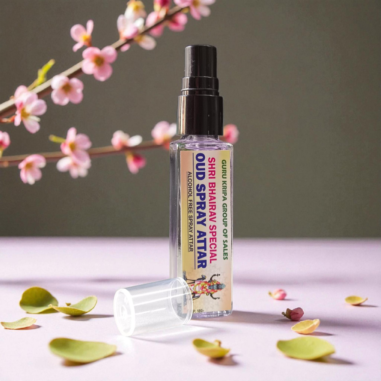 Shri Bhairav OUD Spray Attar 25ML bottle with elegant packaging, alcohol-free long-lasting attar for daily and spiritual use – available at Timeshopee