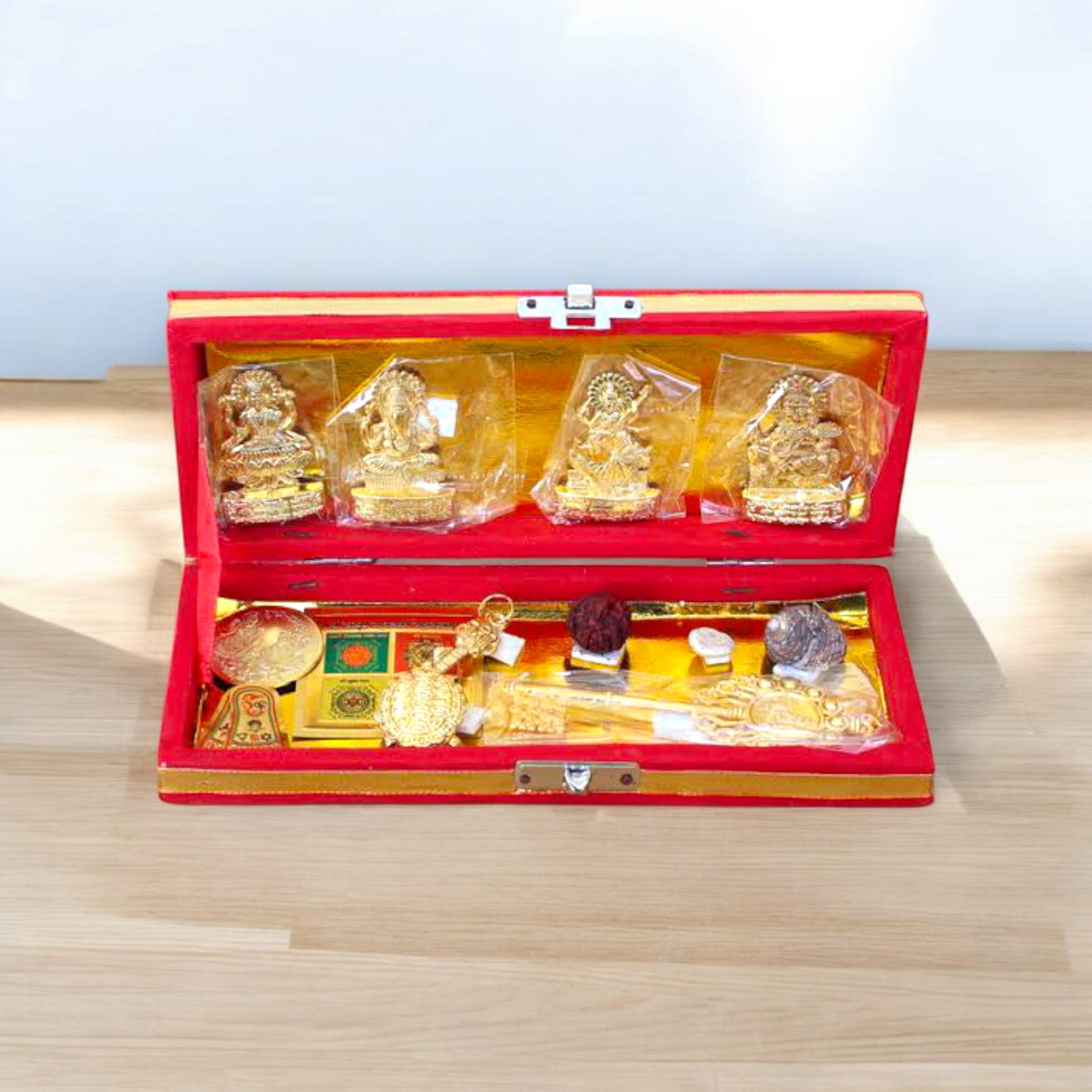Shri Dhan Laxmi-Kuber Bhandari Yantra set with 13 sacred items for wealth and prosperity, available at Timeshopee.