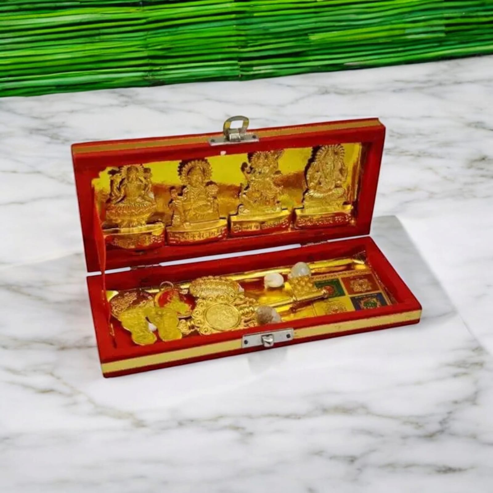 Shri Dhan Laxmi-Kuber Bhandari Yantra set with 13 sacred items for wealth and prosperity, available at Timeshopee.