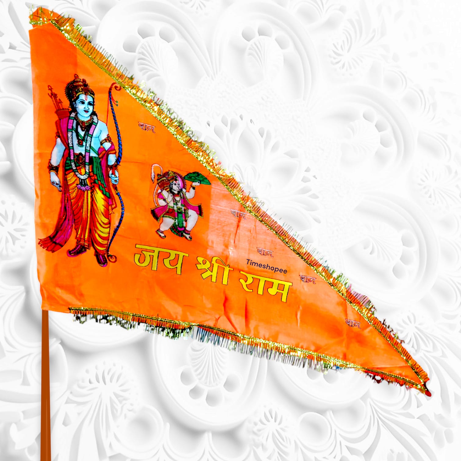 Shri Ram Ji Flag featuring Bhagva color, ideal for spiritual decoration.