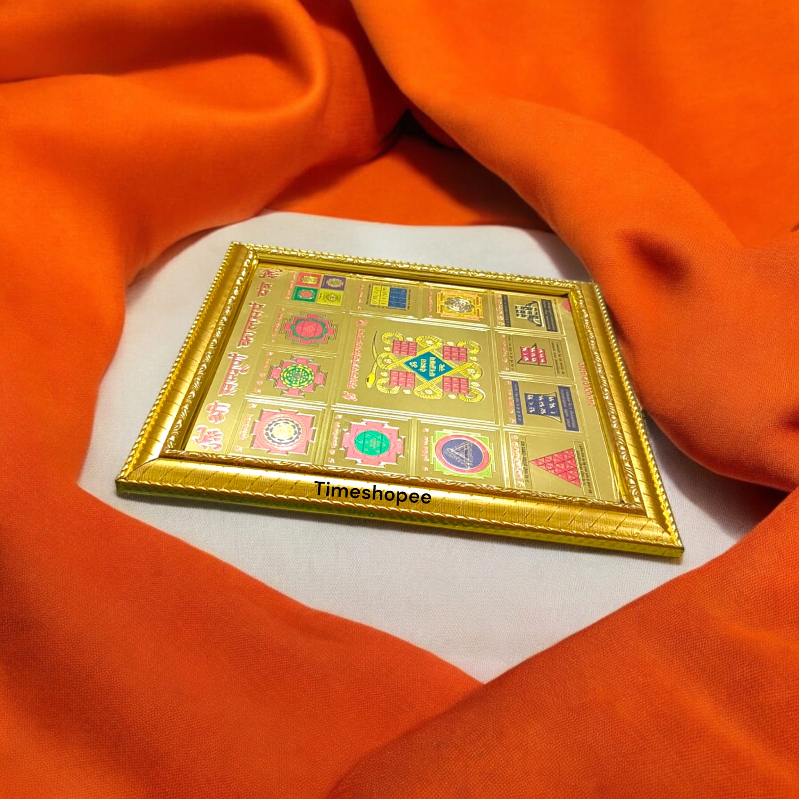 Shri Sampoorna Kalsarp Yantra, gold plated and framed, designed to neutralize Kalsarp Dosh and bring prosperity.