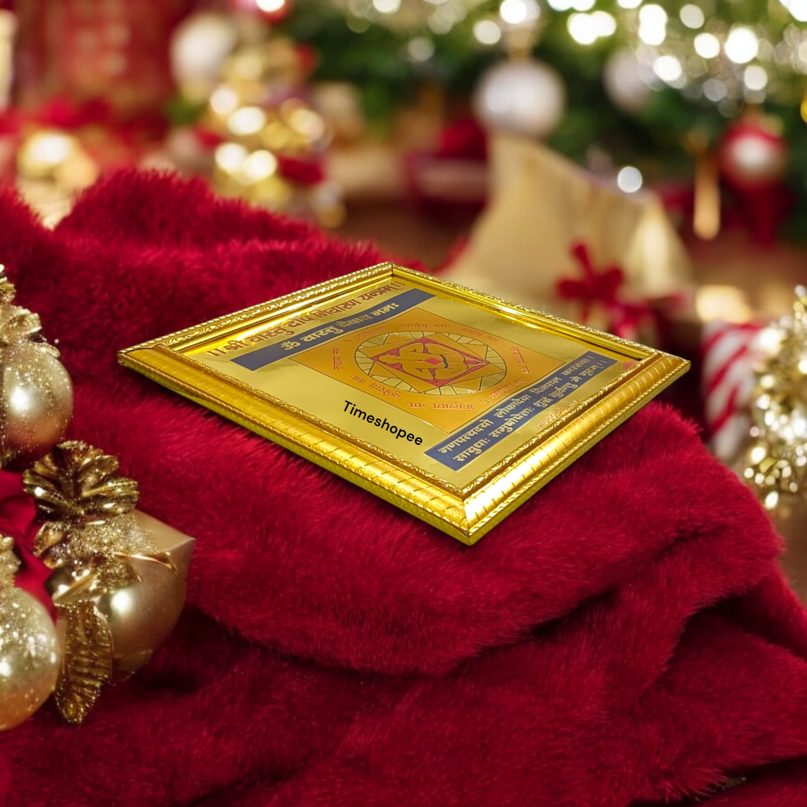 Shri Vaastu Dosh Nivaran Yantra Gold Plated with Wooden Frame | Timeshopee