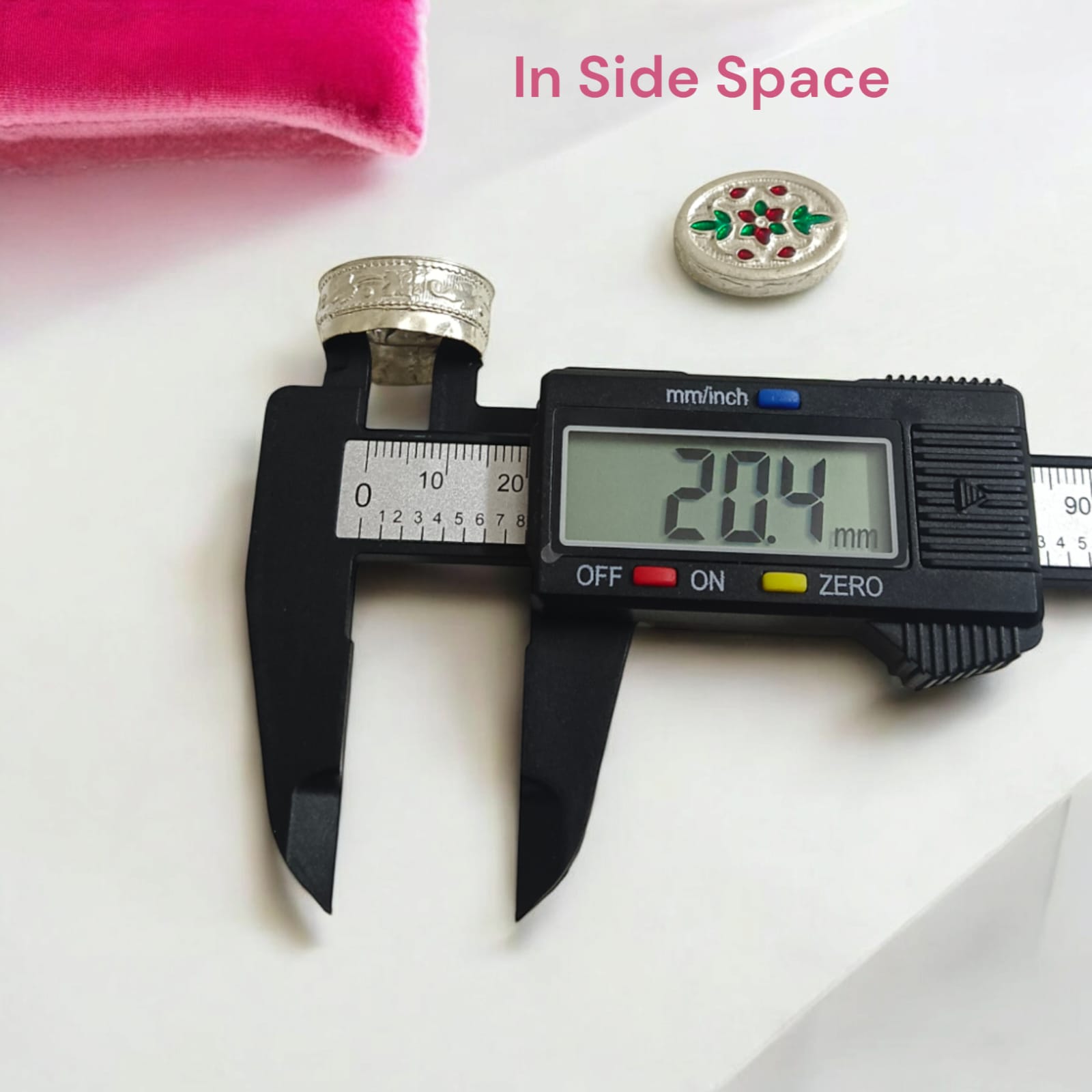 Silver Sindoor Box for Wedding with dimensions and certificate, showcasing a compact and elegant design suitable for home temples and return gifts.