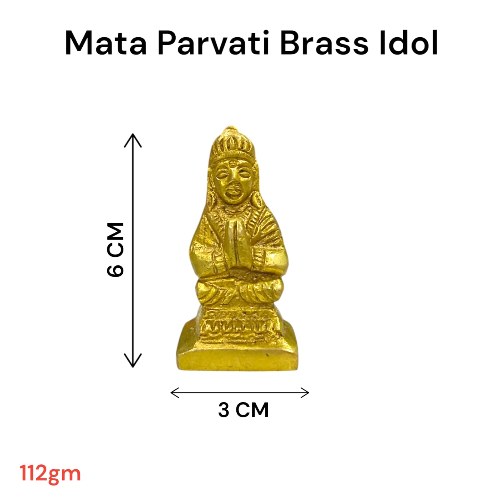 Small Parvati Mata Murti in pure brass, ideal for home altars and meditation, available at Timeshopee.