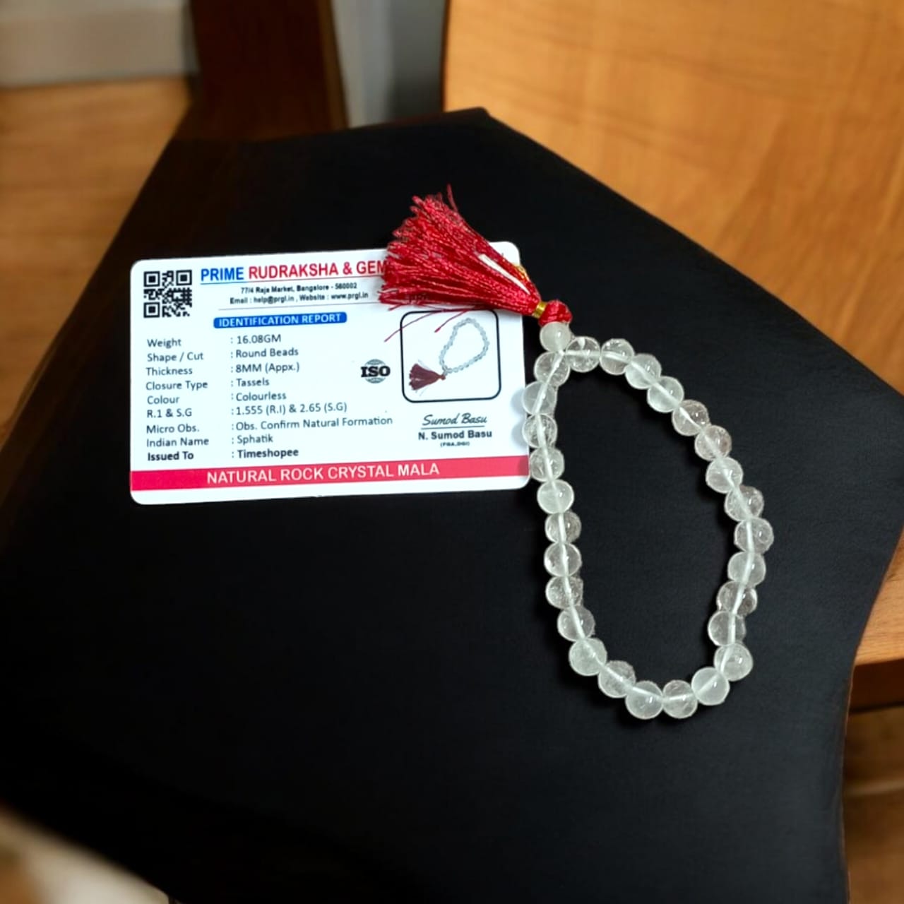 Sphatik Mala 8MM with 108+1 crystal beads and lab certificate, ideal for meditation and spiritual healing – Timeshopee