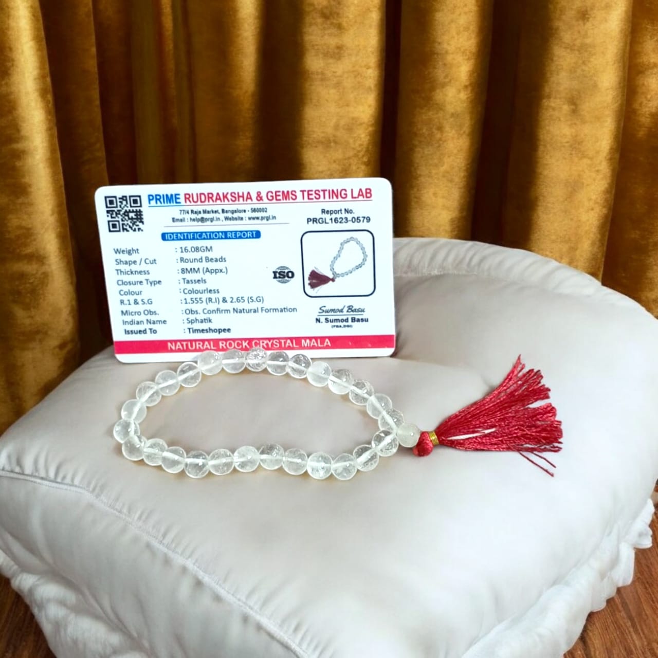 Natural Crystal Mala with Lab Certificate - 27+1 Beads for Meditation and Daily Jaap by Timeshopee