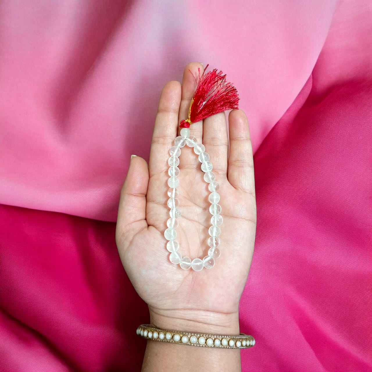 Sphatik Mala 8MM with 108+1 crystal beads and lab certificate, ideal for meditation and spiritual healing – Timeshopee