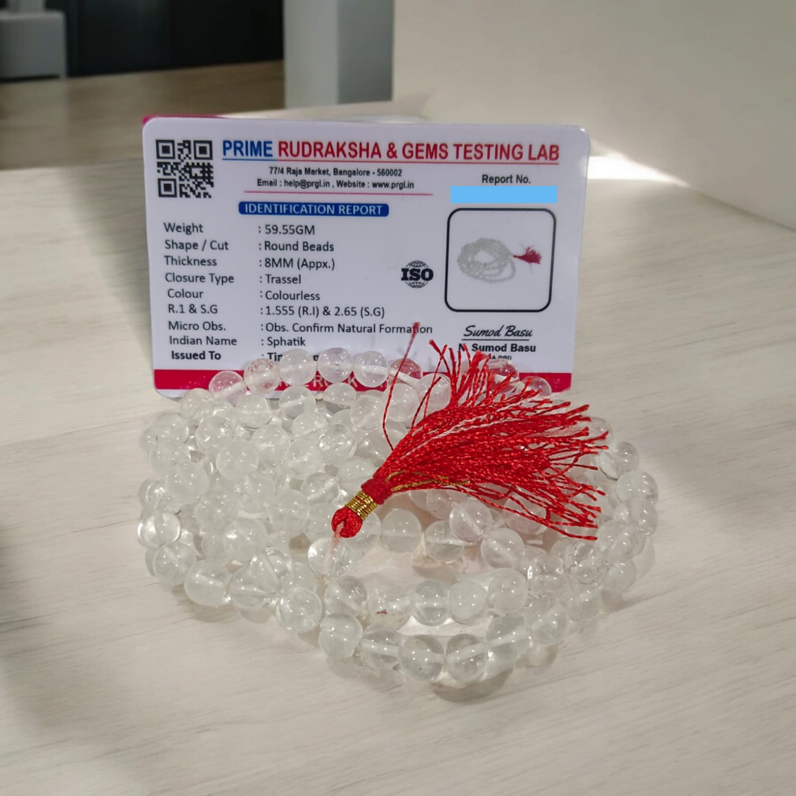 Sphatik Mala 8MM with 108+1 crystal beads and lab certificate, ideal for meditation and spiritual healing – Timeshopee