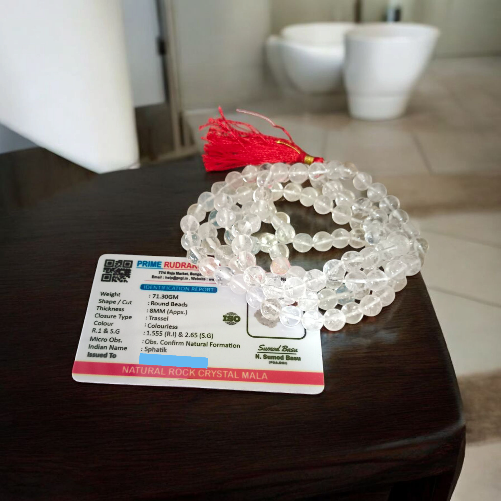 Sphatik Mala 8MM with 108+1 crystal beads and lab certificate, ideal for meditation and spiritual healing – Timeshopee