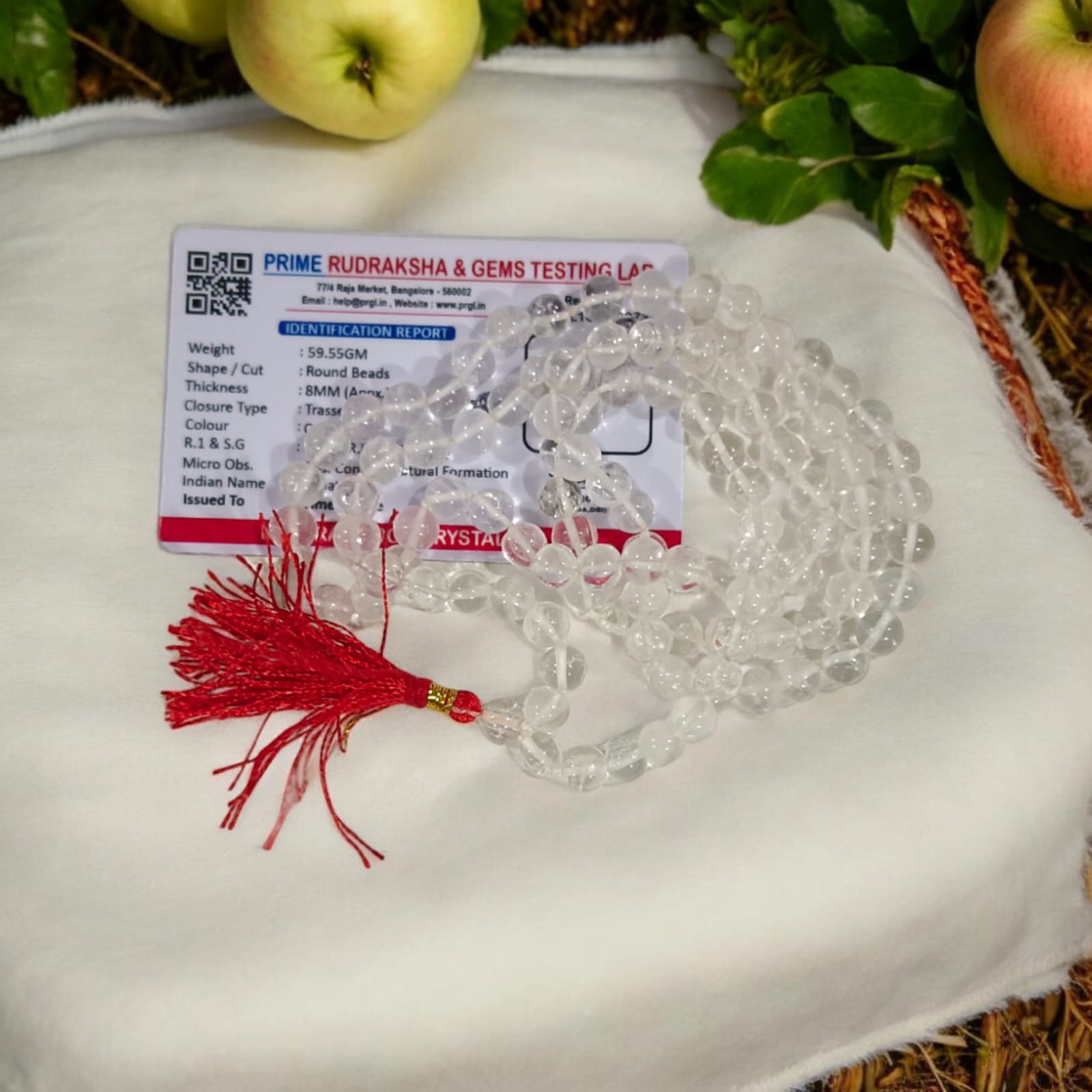 Sphatik Mala 8MM with 108+1 crystal beads and lab certificate, ideal for meditation and spiritual healing – Timeshopee