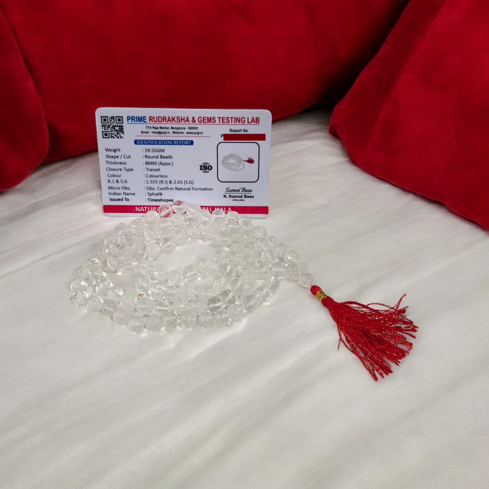 Sphatik Mala 8MM with 108+1 crystal beads and lab certificate, ideal for meditation and spiritual healing – Timeshopee