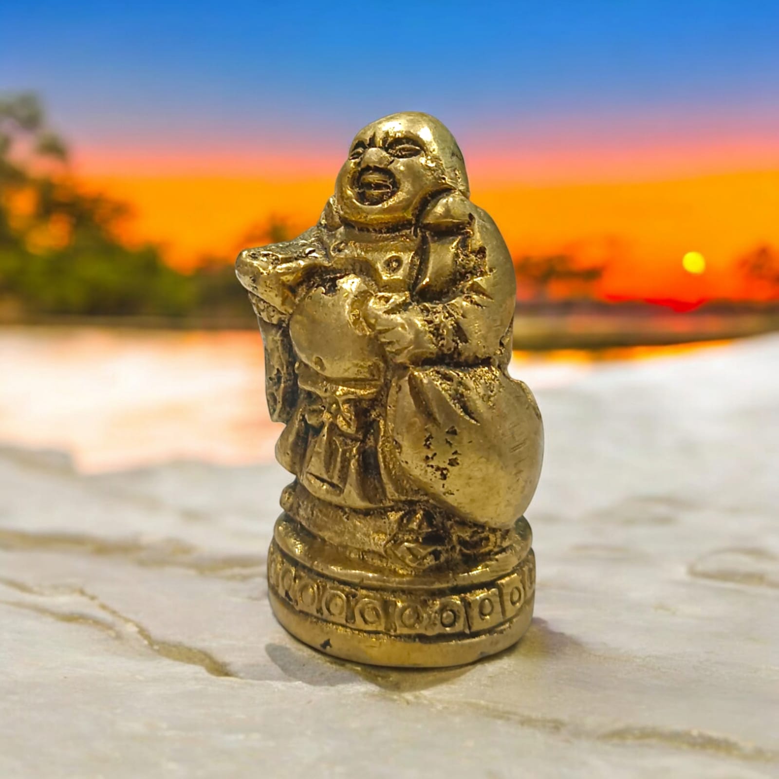 Standing Brass Laughing Buddha Idol - Available in 4.5 cm (120 gm) and 6.5 cm (220 gm) by Timeshopee-Online Religious Store