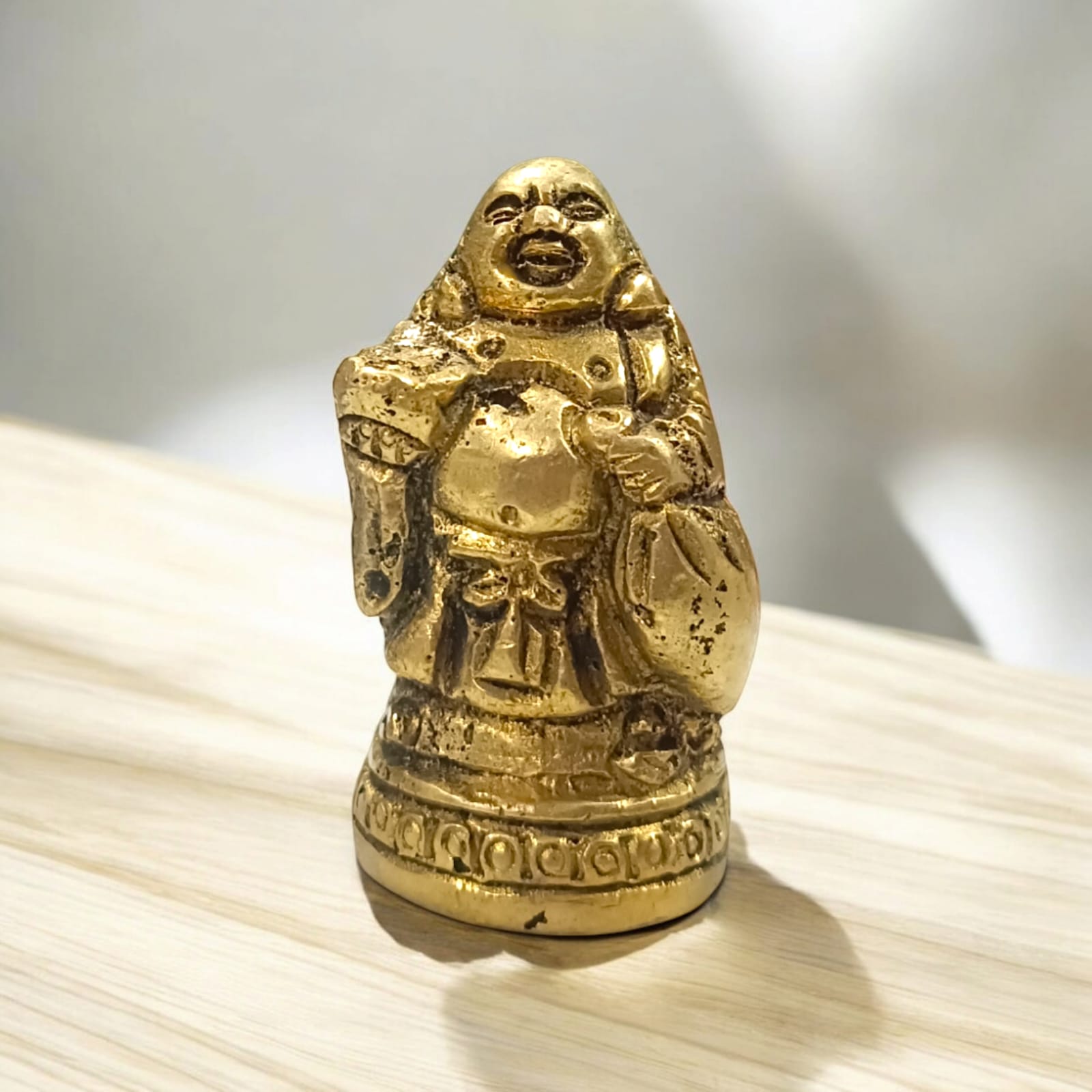 Standing Brass Laughing Buddha Idol - Available in 4.5 cm (120 gm) and 6.5 cm (220 gm) by Timeshopee-Online Religious Store
