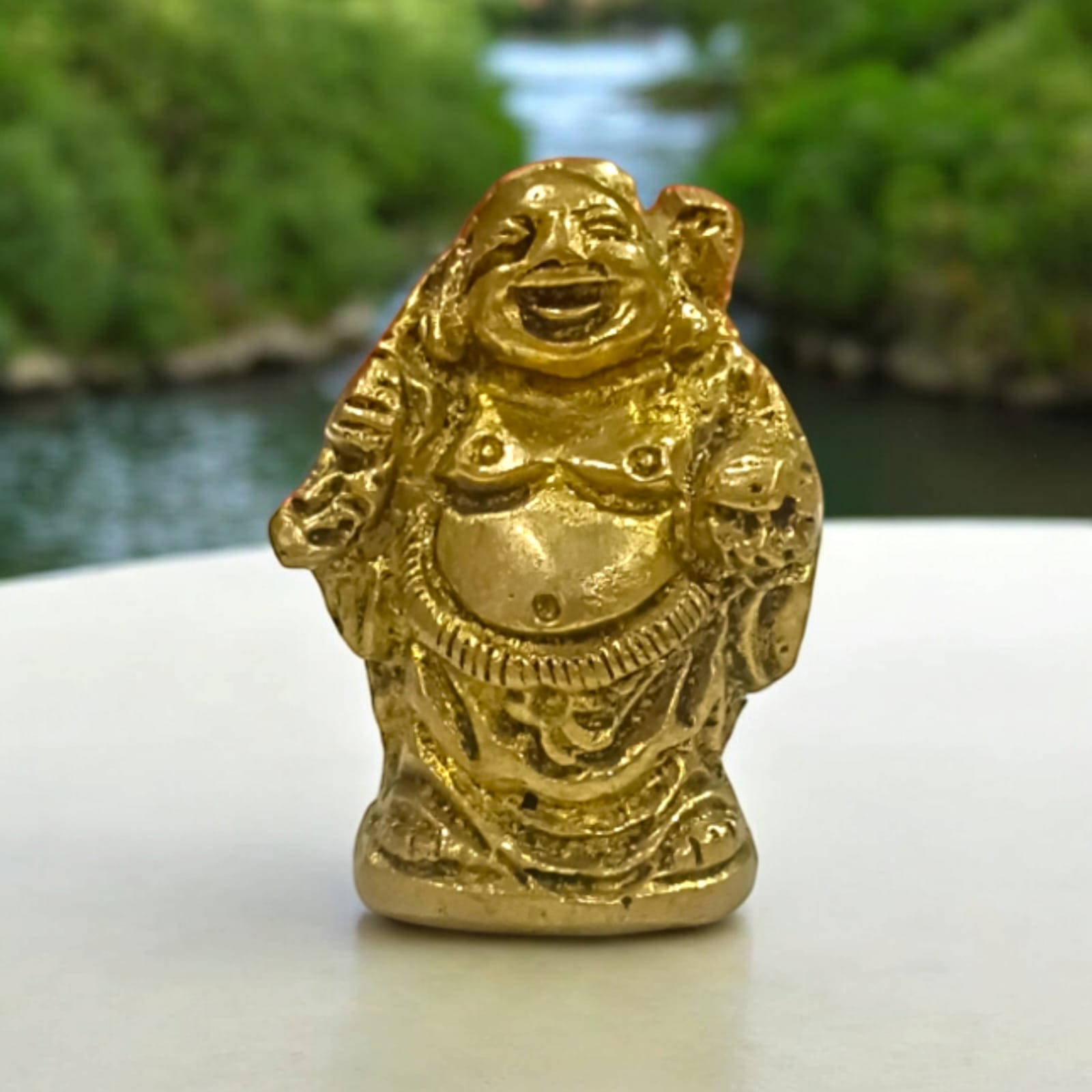 Standing Brass Laughing Buddha Idol - Available in 4.5 cm (120 gm) and 6.5 cm (220 gm) by Timeshopee-Online Religious Store