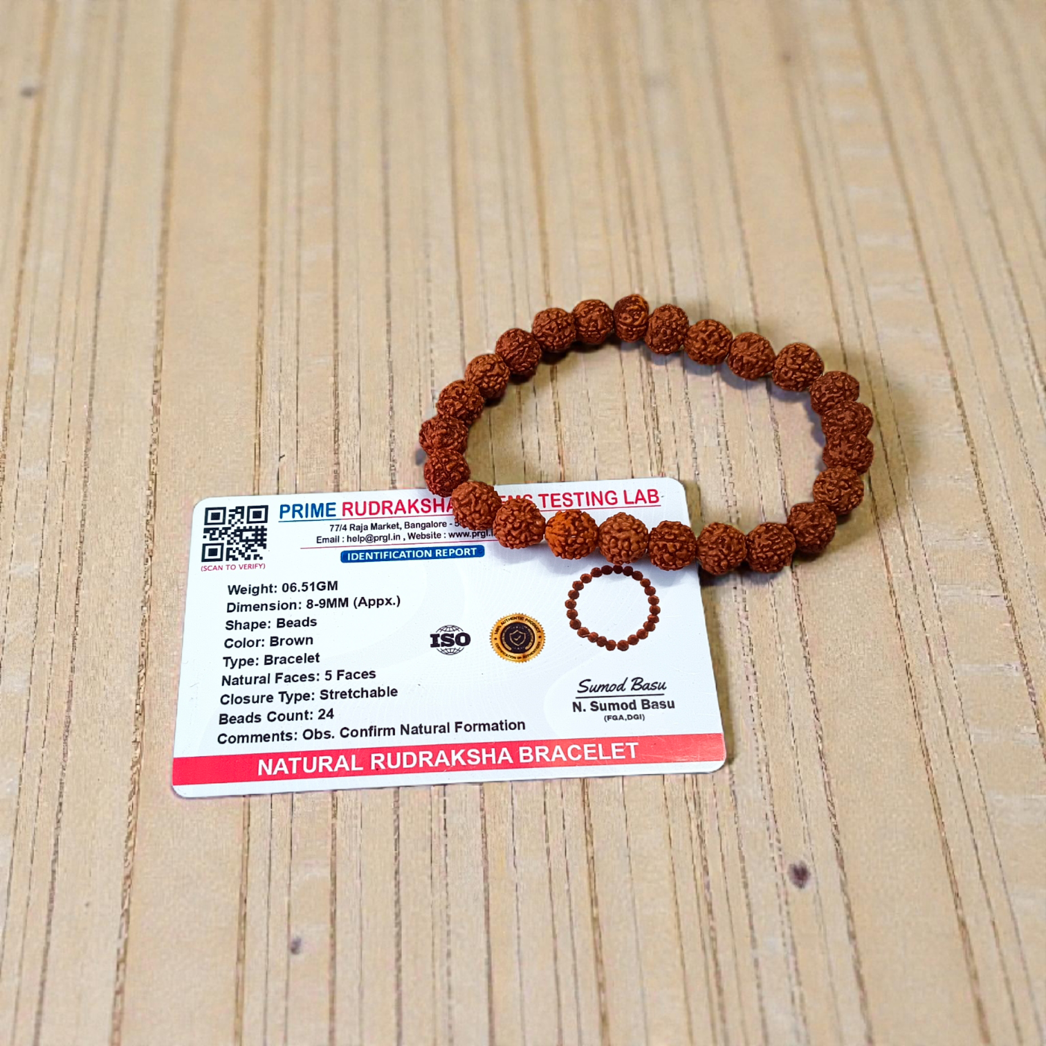 Stretchable 5 Mukhi Rudraksha Bracelet made with 8MM certified beads, ideal for daily spiritual wear