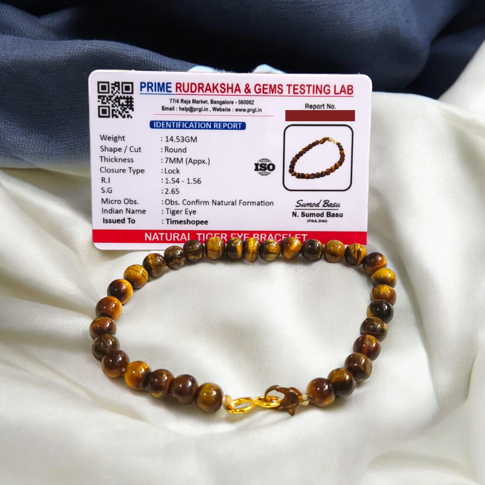 Tiger Eye bracelet, lab certified, available in two styles: stretchable and hook, showcased on a neutral background.