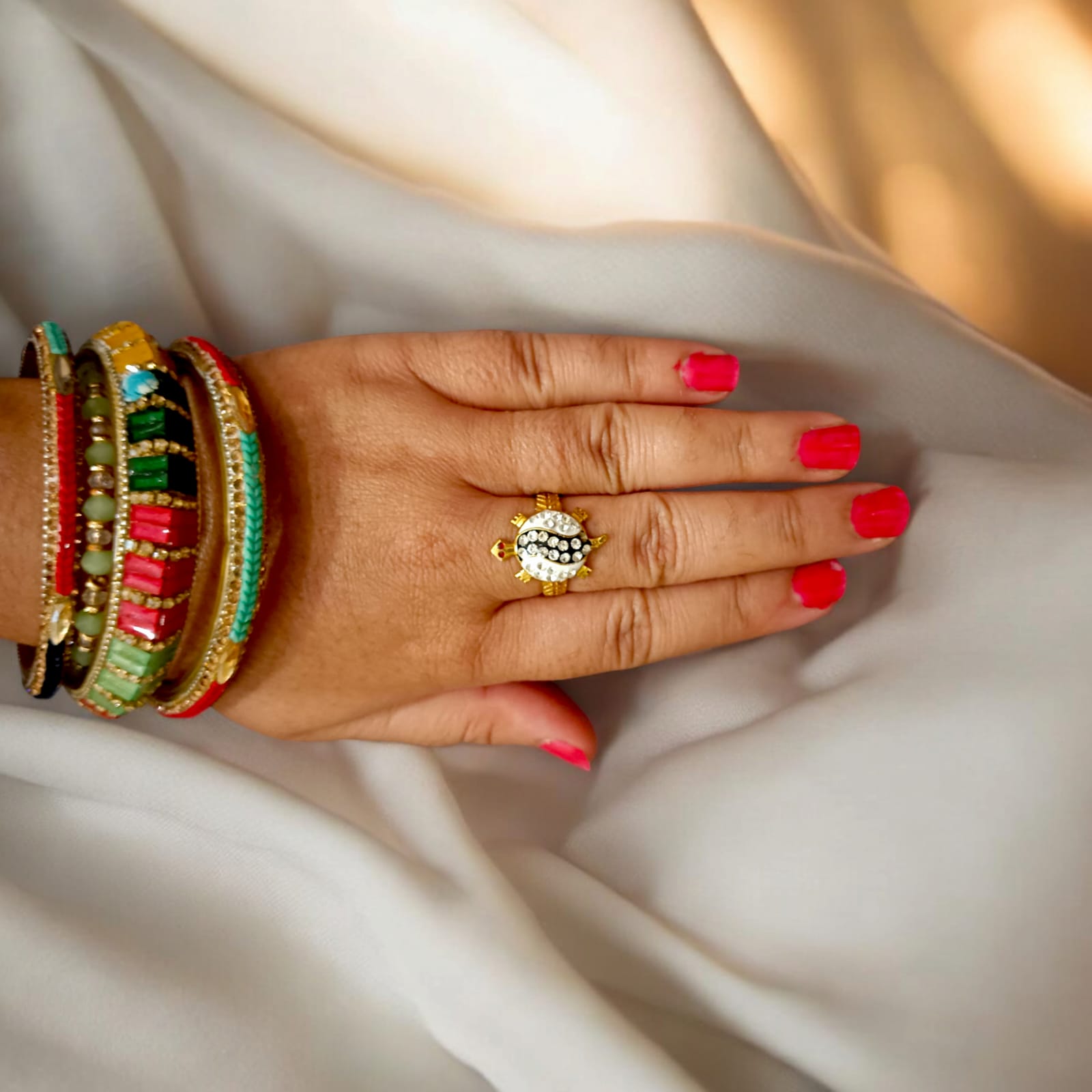 Tortoise Ring – Kachua ki Anguthi | Silver & Brown with Stylish Zircon Diamond Design | Timeshopee