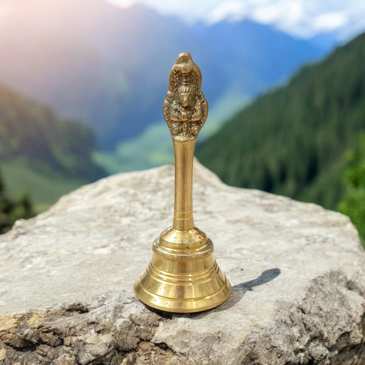 Traditional Brass Pooja Bell (Ghanti) for Temple, available at Timeshopee.