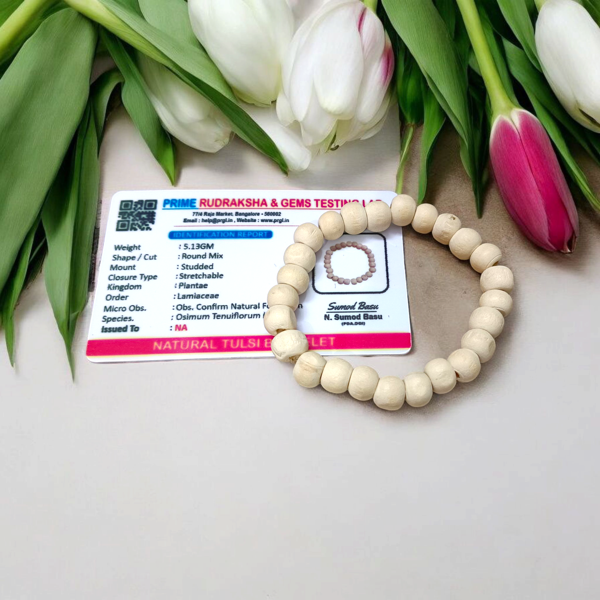 Tulsi Bracelet with 8mm Round Lab Certified Beads | Timeshopee