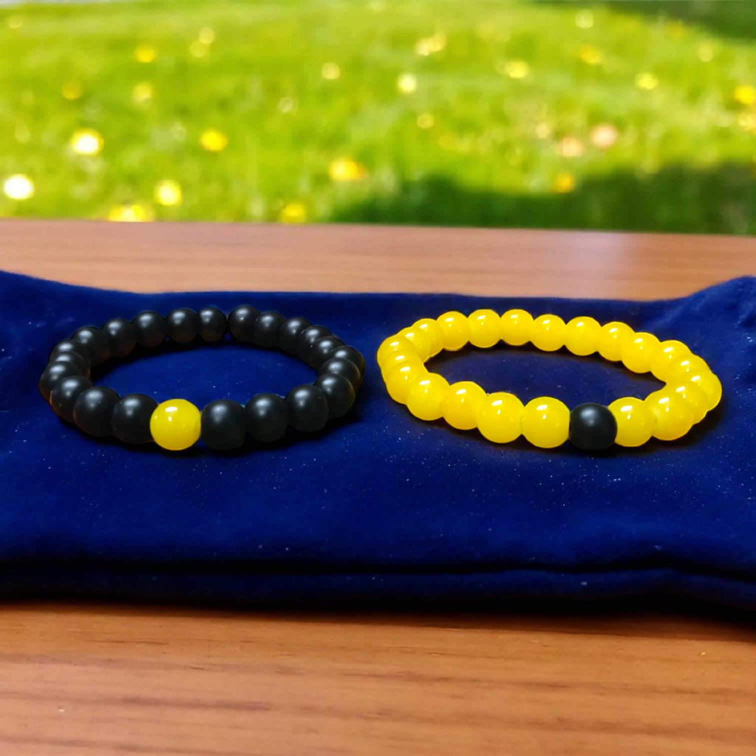 Twin Flame Couple Bracelet – 8MM Lab Certified Yellow Agate & Ebony Stones – Lab Certified | Timeshopee