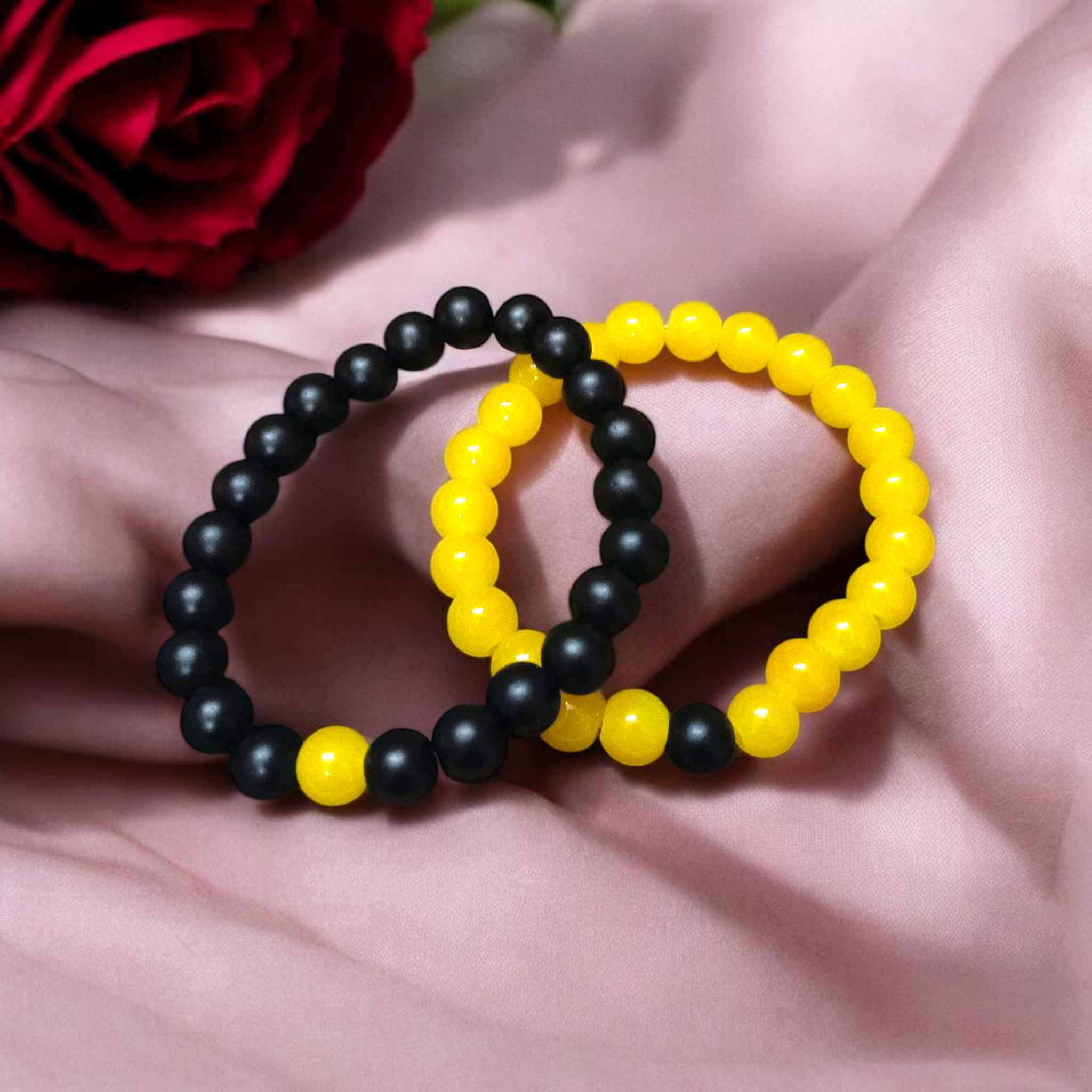 Twin Flame Couple Bracelet – 8MM Lab Certified Yellow Agate & Ebony Stones – Lab Certified | Timeshopee