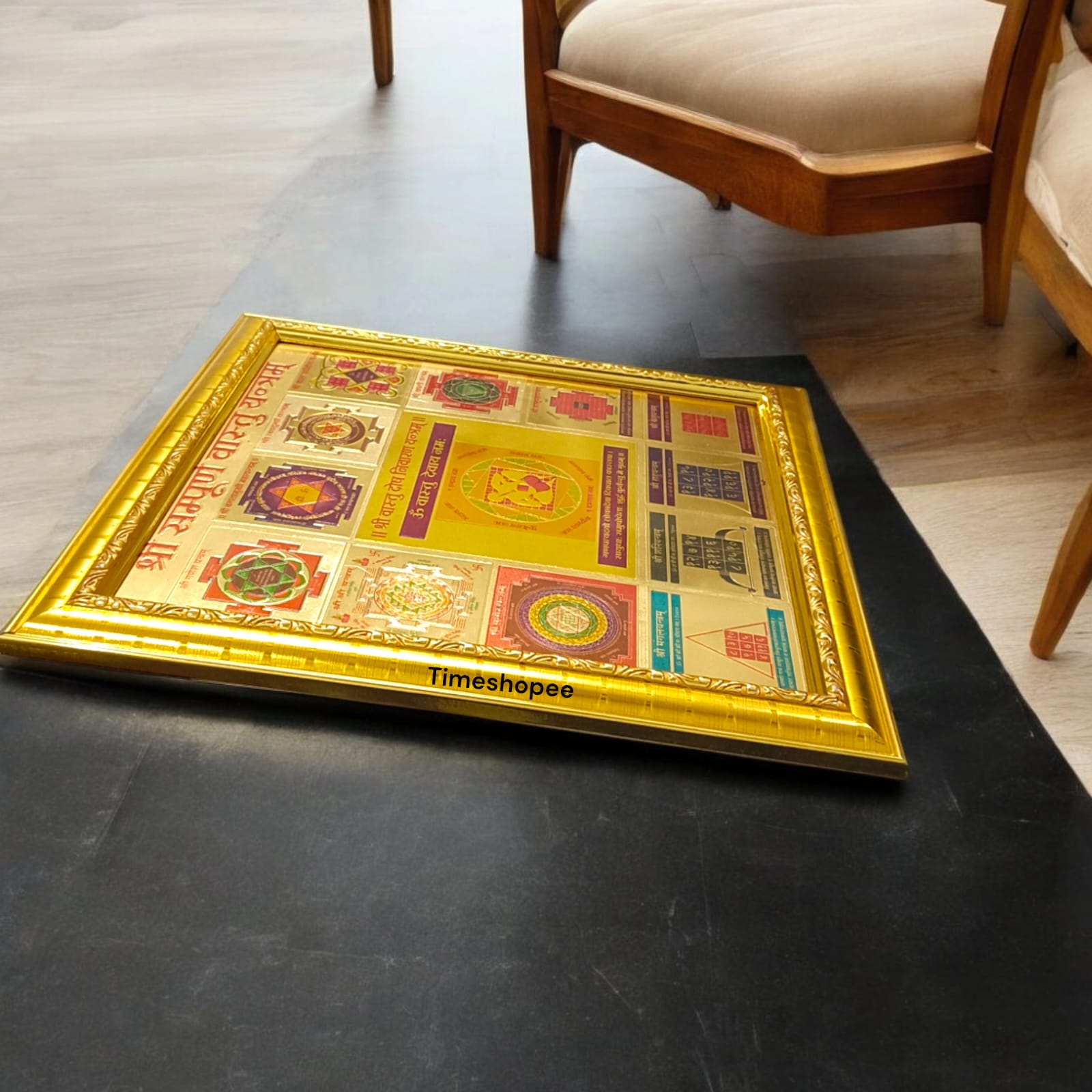 Vaastu Dosh Nivaran Yantra Gold Plated with Wooden Frame | Sampuran Yantra | Timeshopee