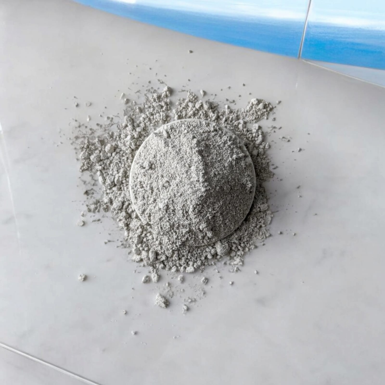 Vibhuti Bhasma holy ash in a 50-gram resealable zipper pouch, traditionally used for Hindu rituals and spiritual practices.