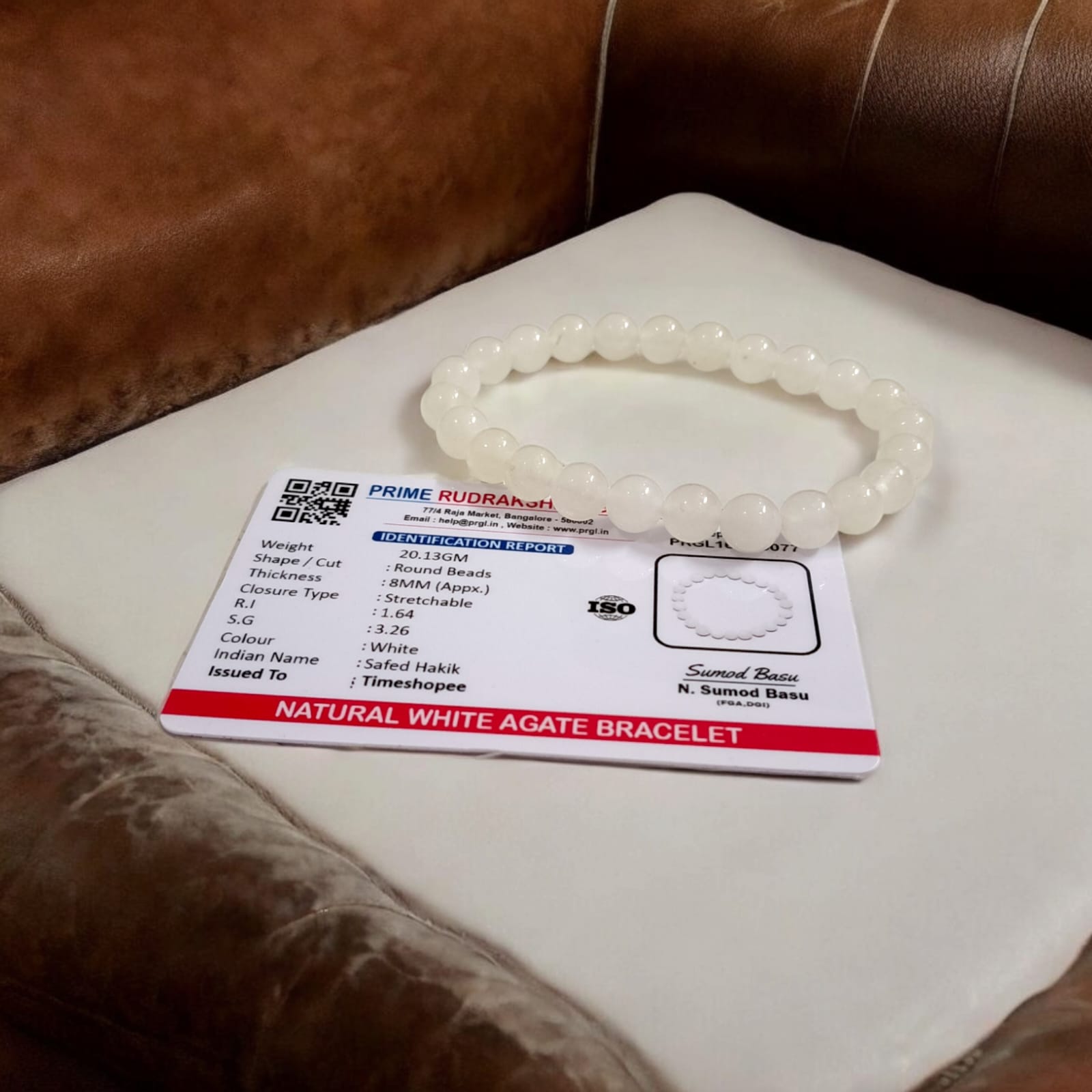 White Agate Bracelet | Safed Hakik Bracelet | Lab Certified | Timeshopee