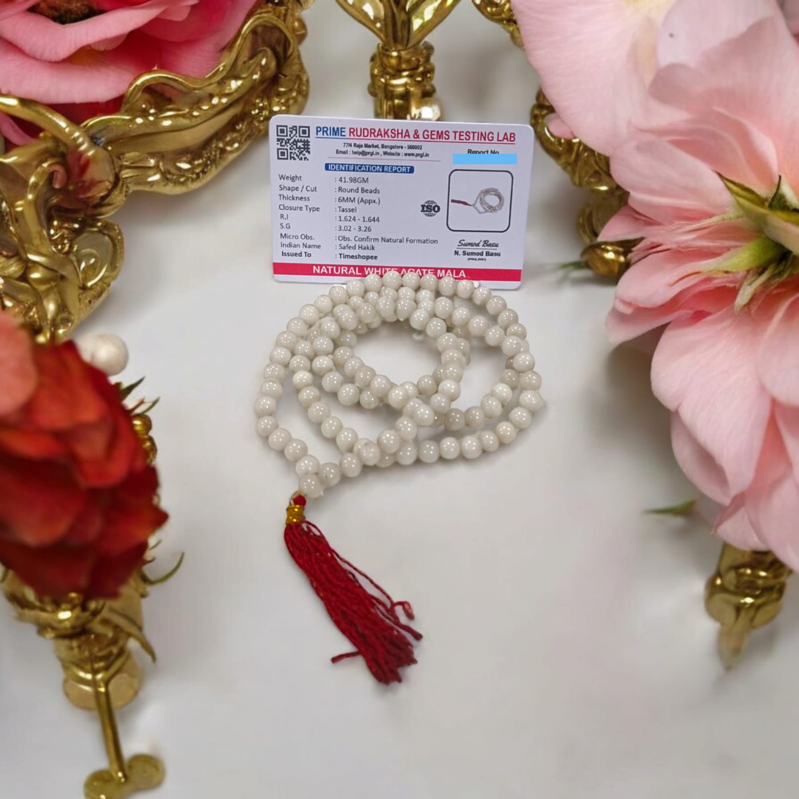 White Agate Mala | Safed Hakik Mala | Lab Certified | Timeshopee