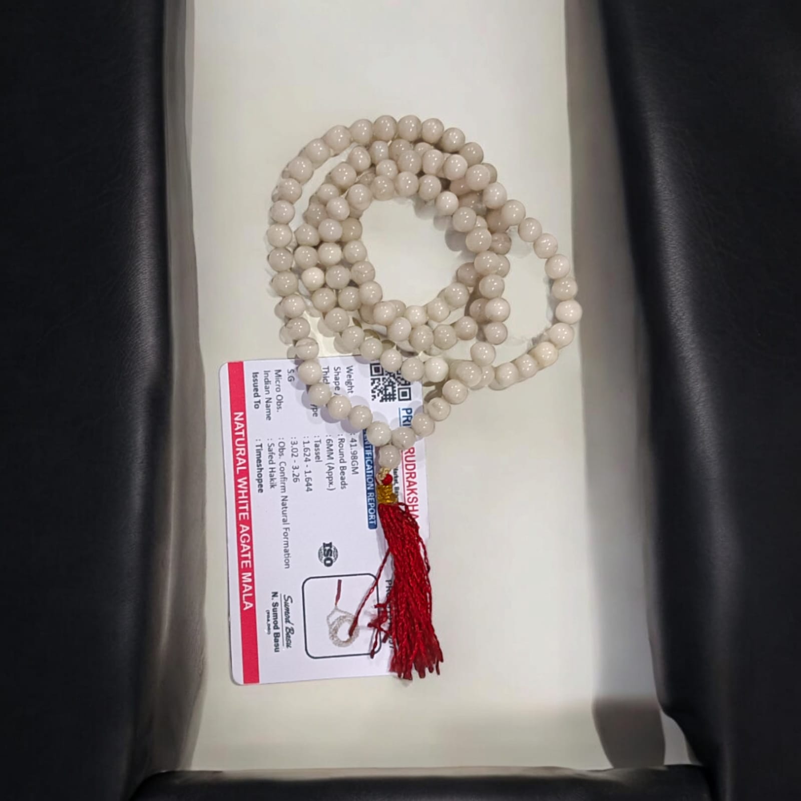 White Agate Mala | Safed Hakik Mala | Lab Certified | Timeshopee
