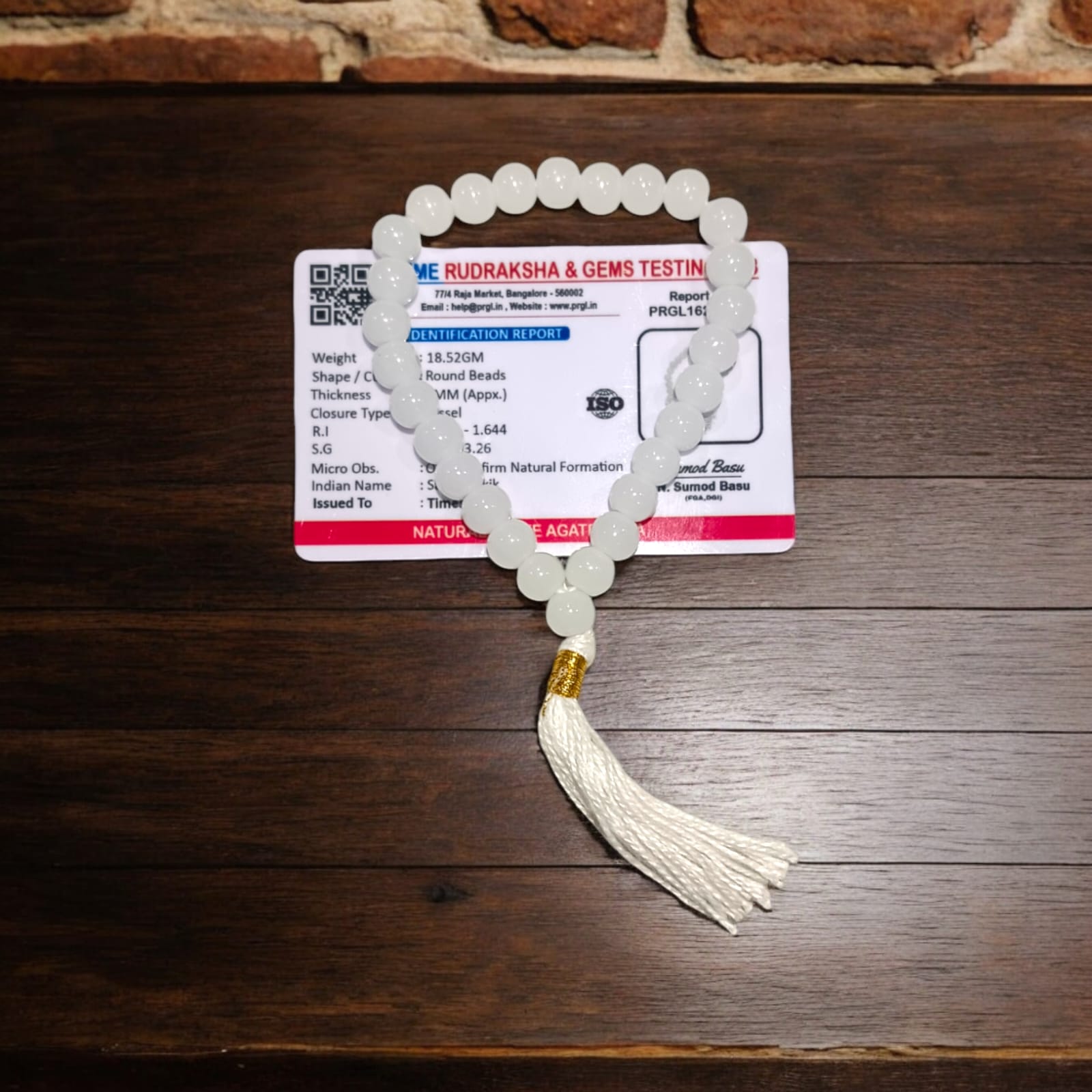 White Agate Mala with 27+1 lab-certified 8MM beads, perfect for meditation and mantra chanting.